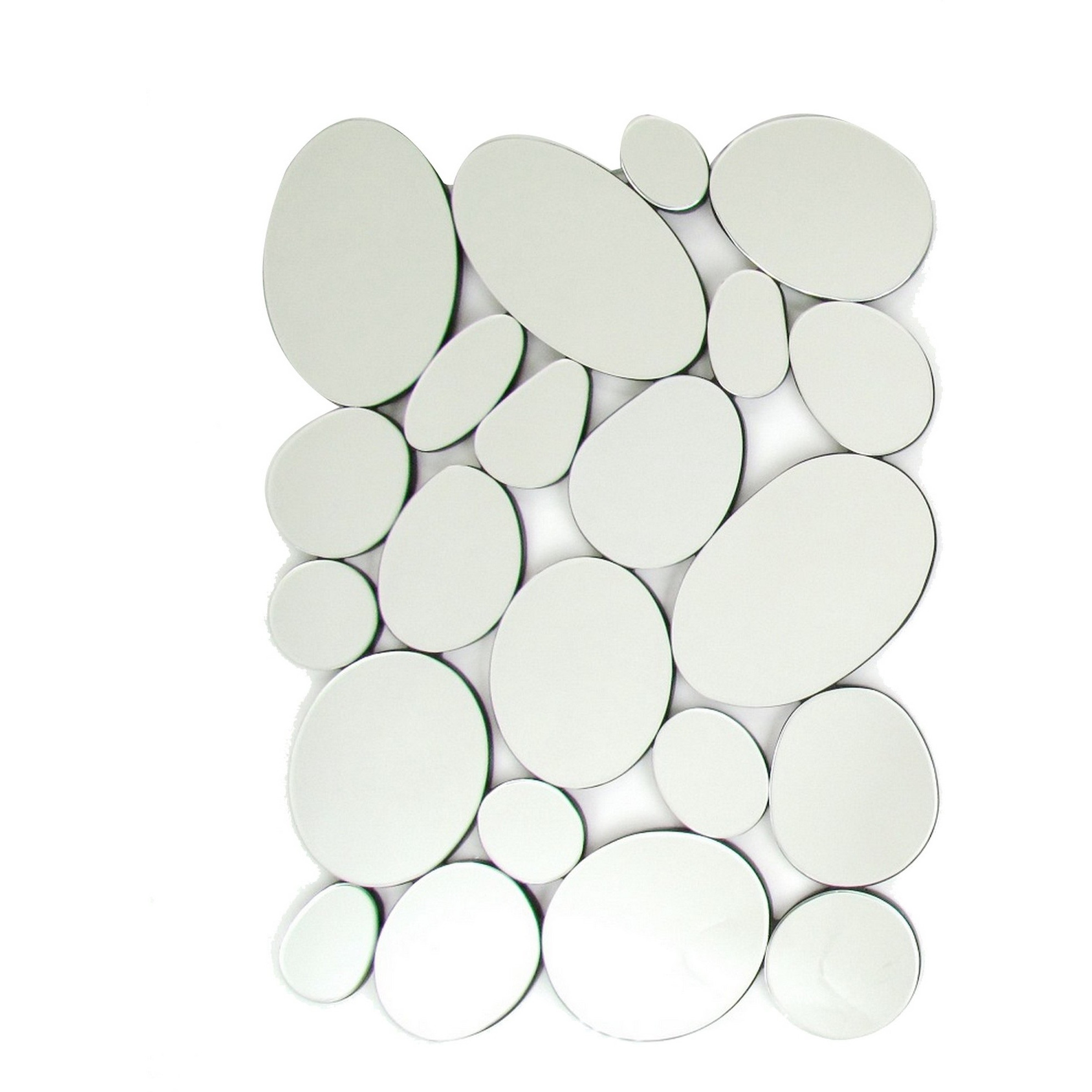 Frameless Beveled Mirror with Pebble Like Accent, Silver