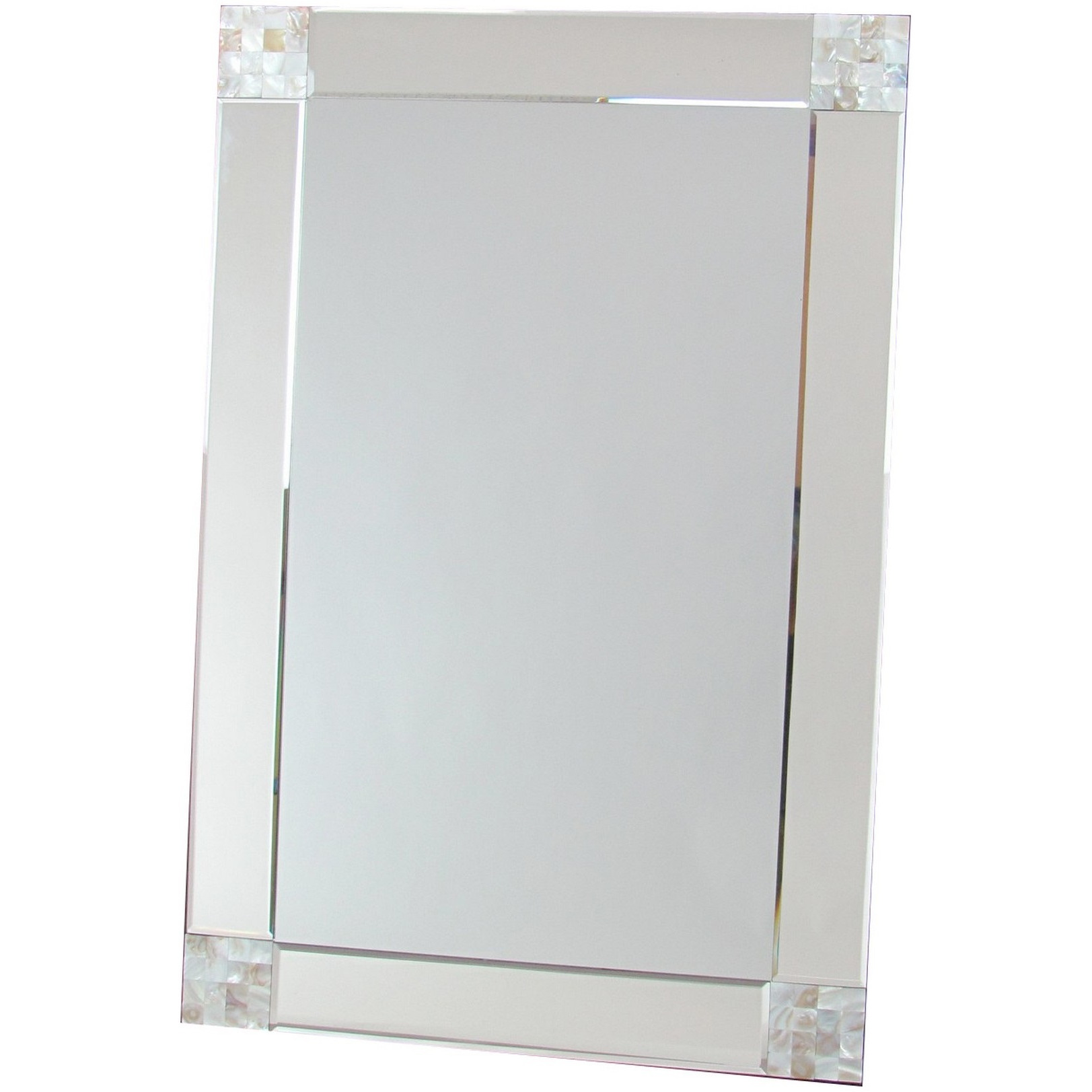 Rectangle Beveled Mirror with Mother of Pearl Accent, Silver