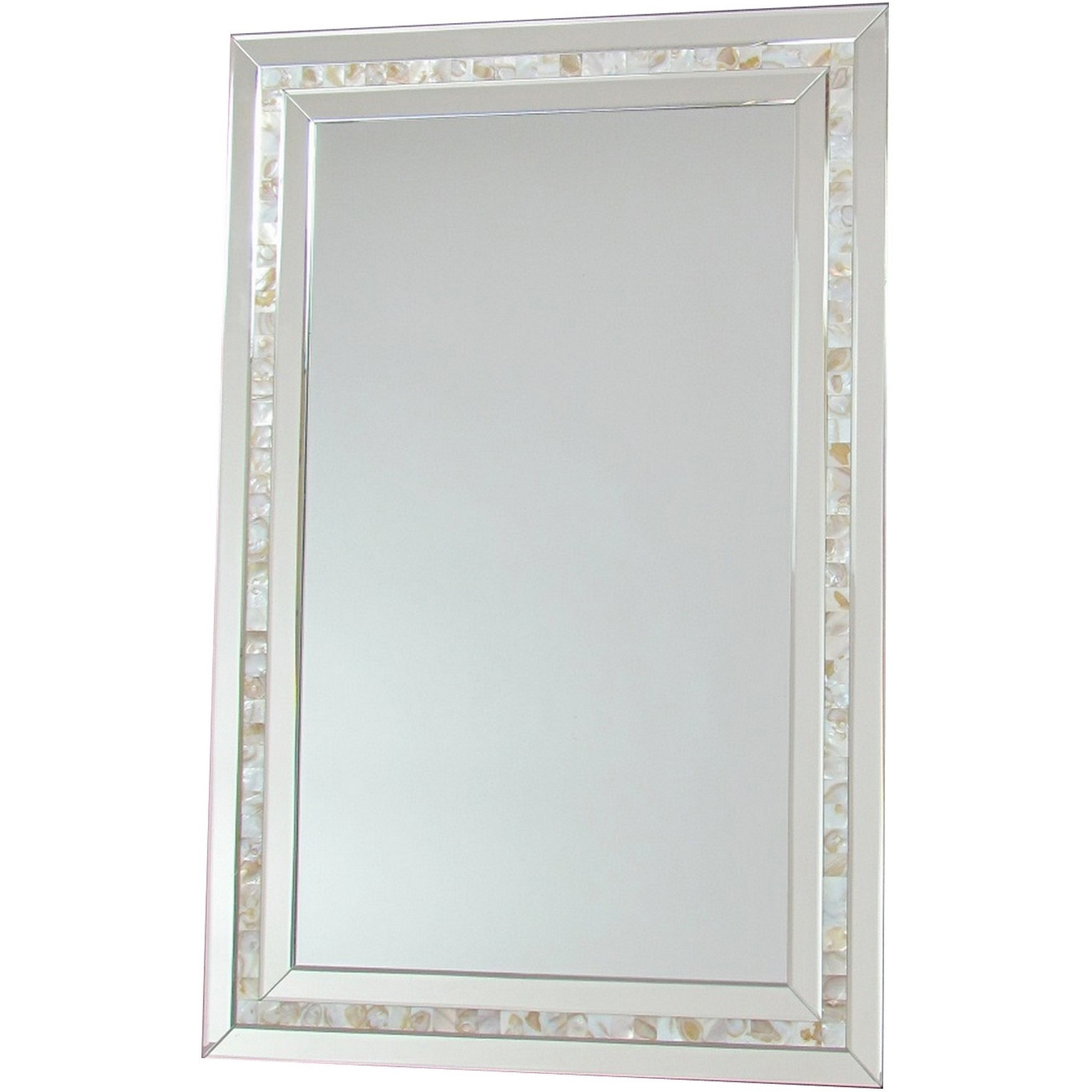 Beveled Mirror with Mother of Pearl Strip Accent, Silver