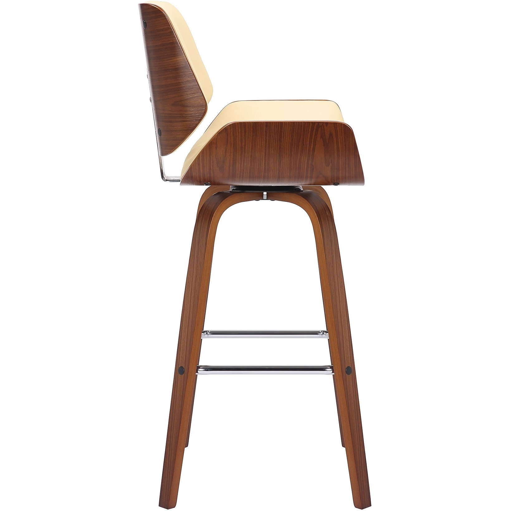 Tyler 26" Swivel Bar Stool in Walnut Wood and Cream Faux Leather Upholstery