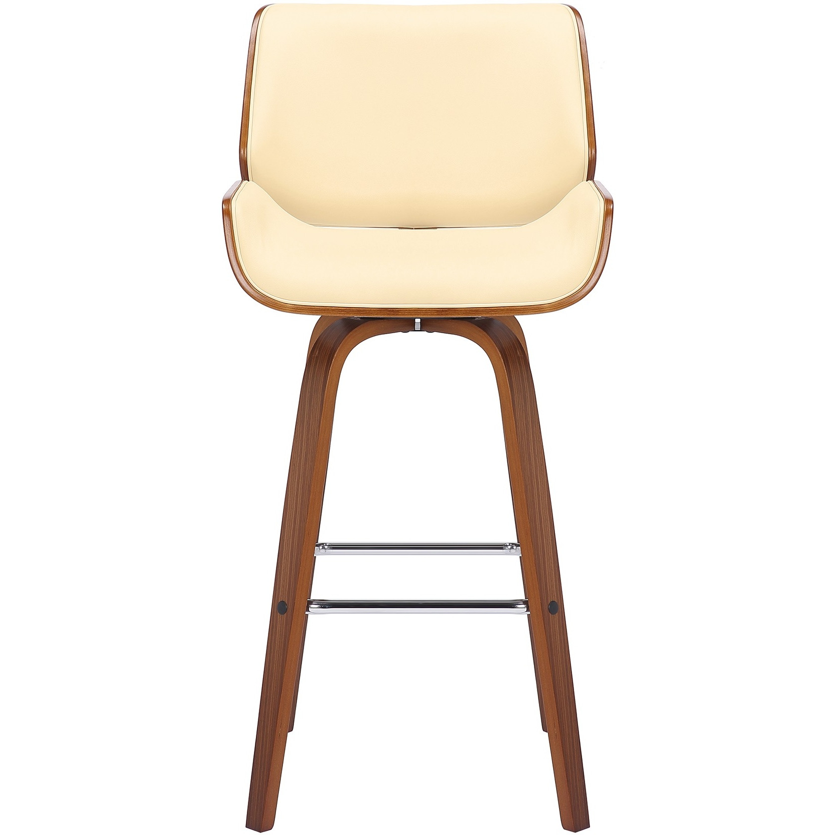 Tyler 26" Swivel Bar Stool in Walnut Wood and Cream Faux Leather Upholstery