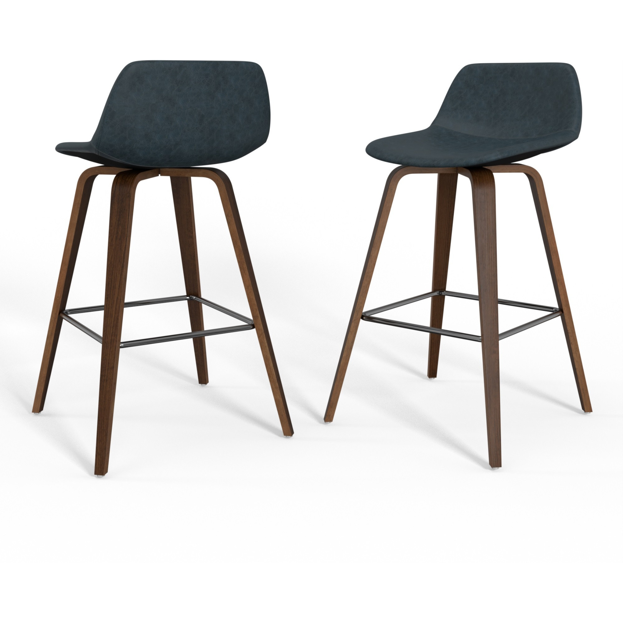 Randolph Bentwood Counter Height Stool (Set of 2) in Distressed Blue Faux Leather