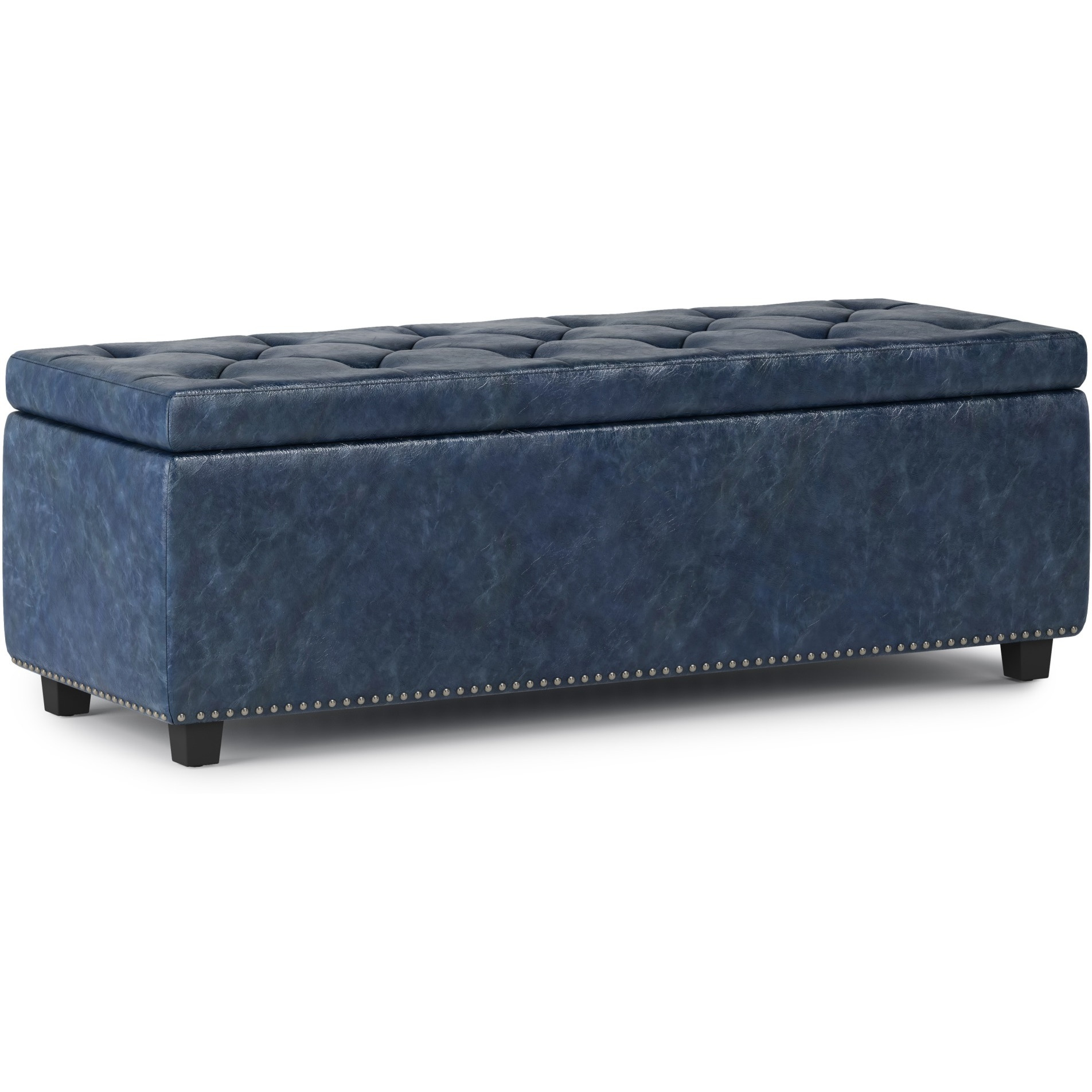 Hamilton Storage Ottoman in Denim Blue Faux Leather