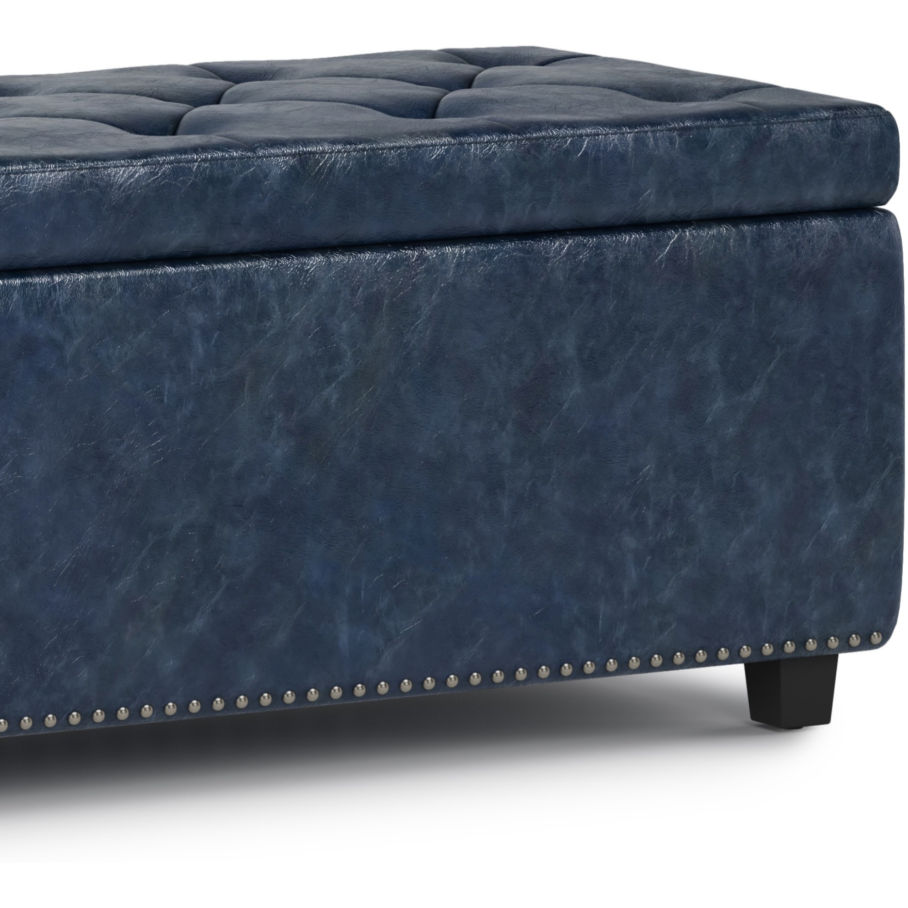 Hamilton Storage Ottoman in Denim Blue Faux Leather