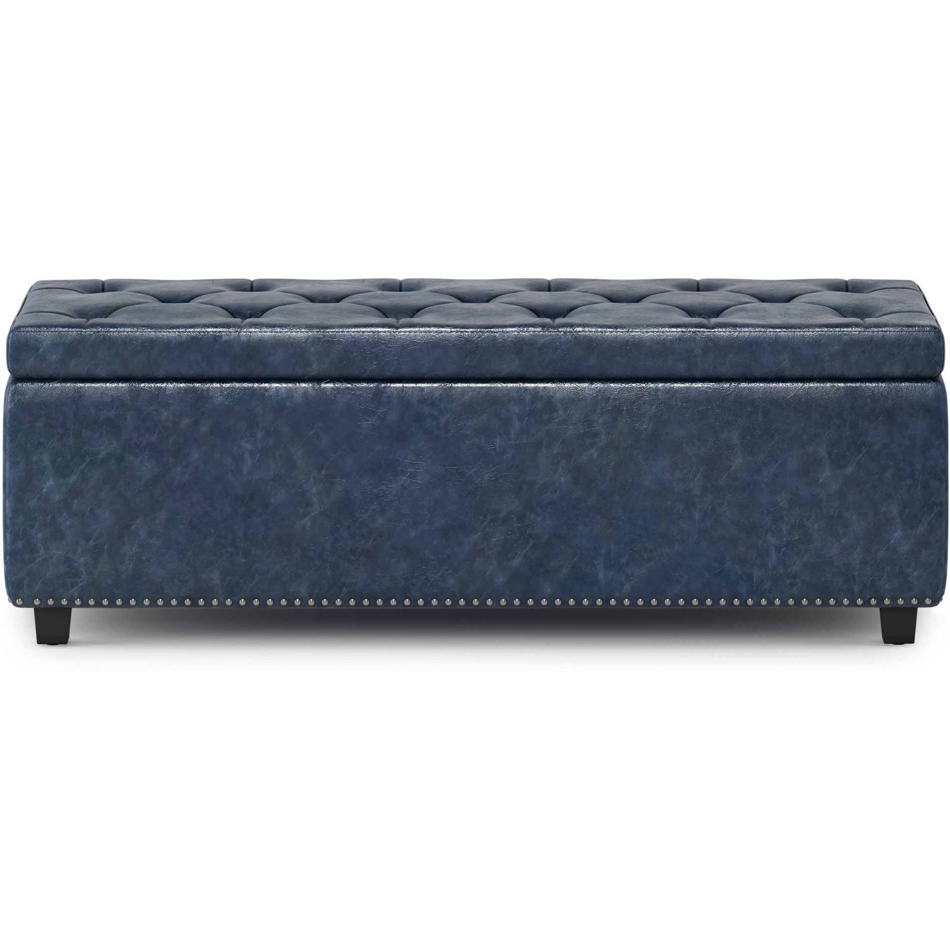 Hamilton Storage Ottoman in Denim Blue Faux Leather