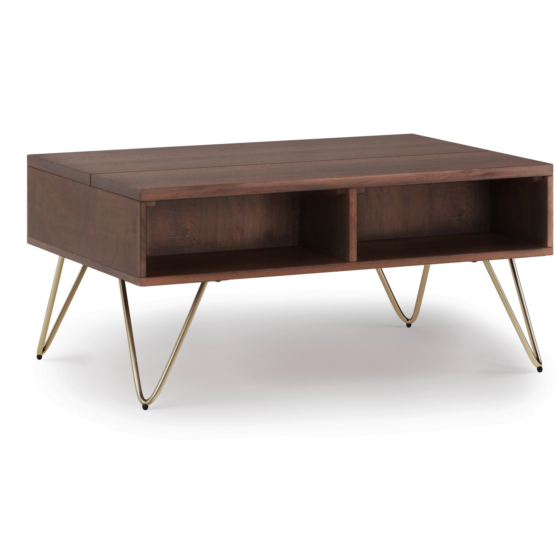 Hunter SOLID MANGO WOOD Small Lift Top Coffee Table in Umber Brown and Gold