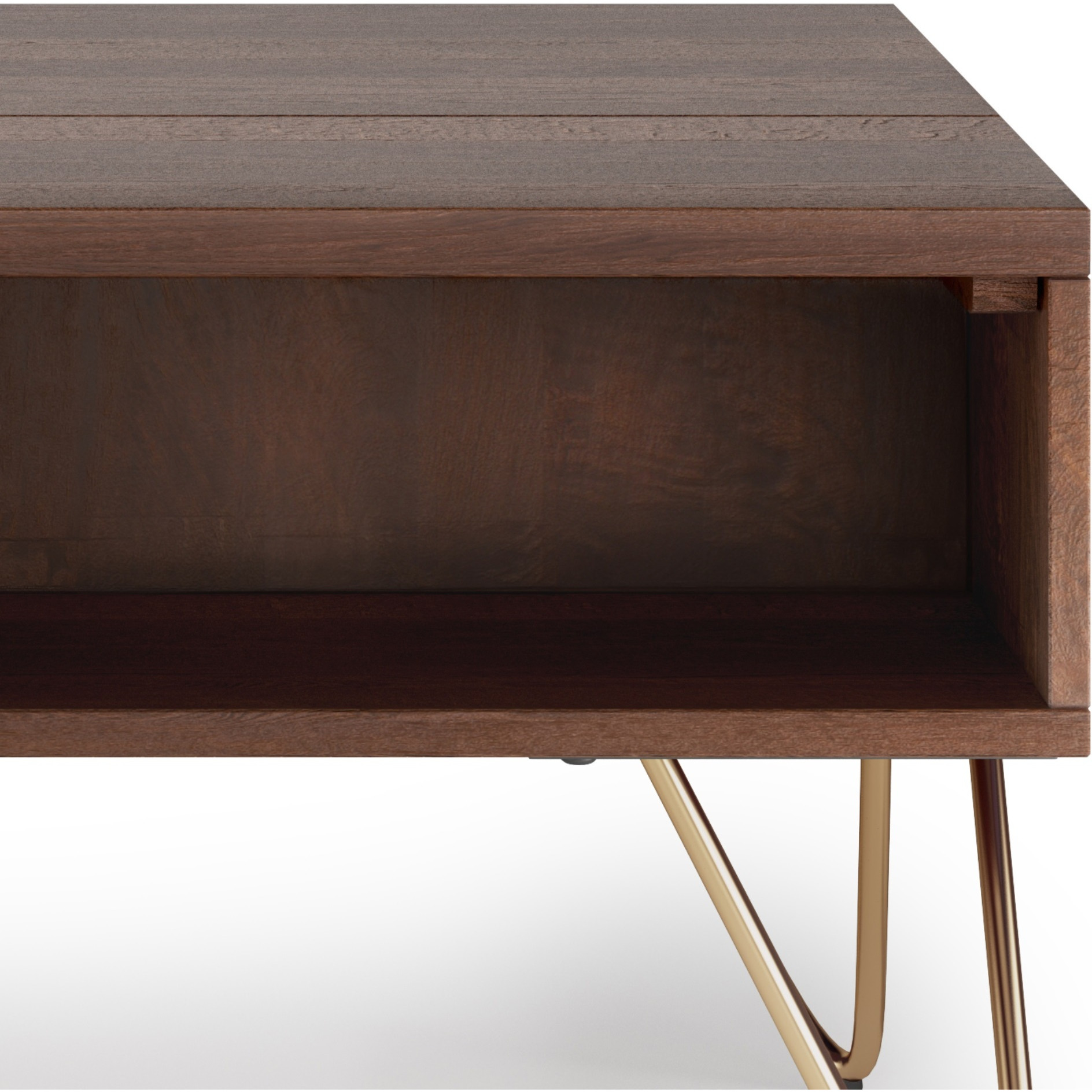 Hunter SOLID MANGO WOOD Small Lift Top Coffee Table in Umber Brown and Gold