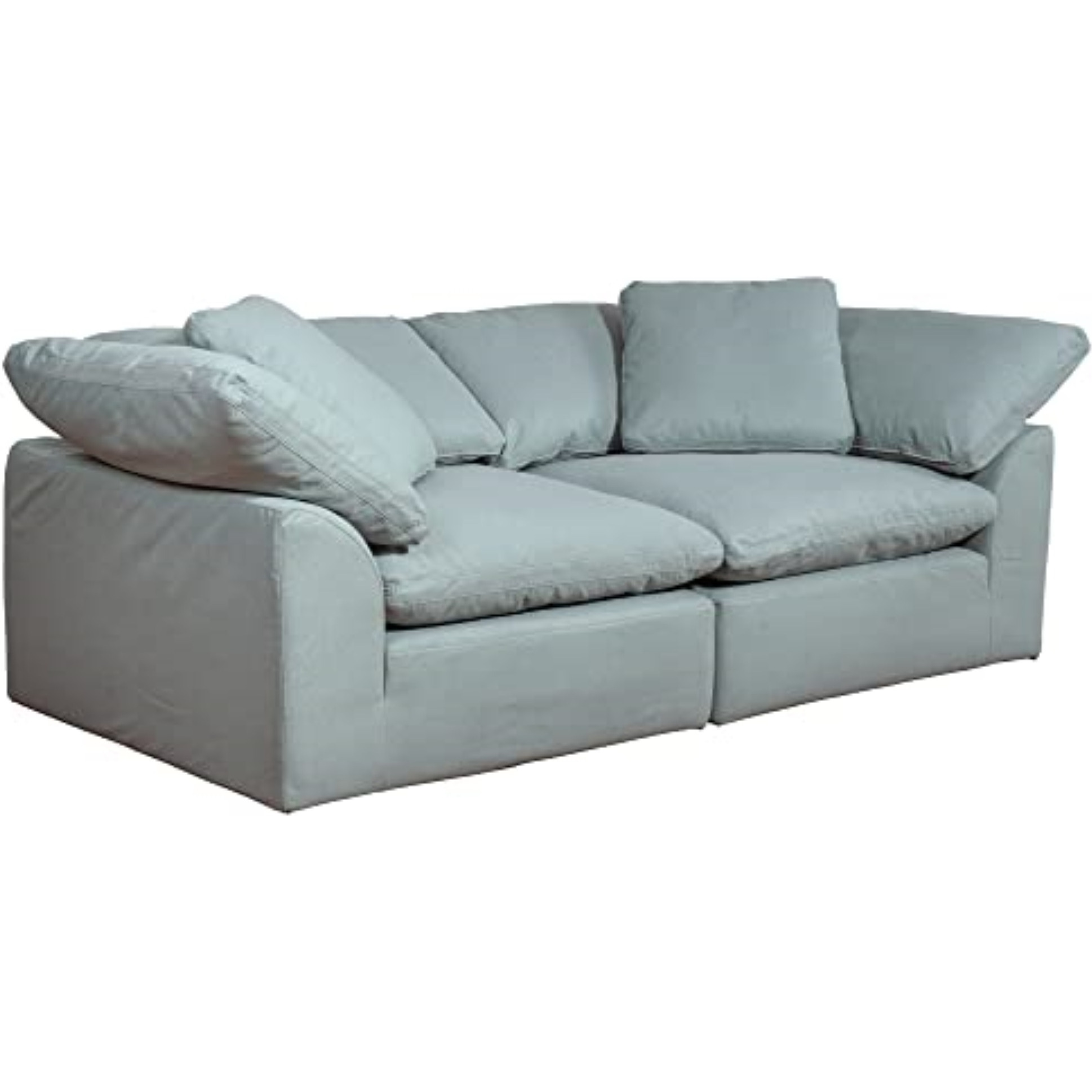 Sunset Trading Contemporary Puff Collection 2PC Slipcovered Modular Sectional Sofa, Performance Fabric Washable Water-Resistant Stain-Proof, 88" Deep-Seating Down-Filled Couch, Ocean Blue