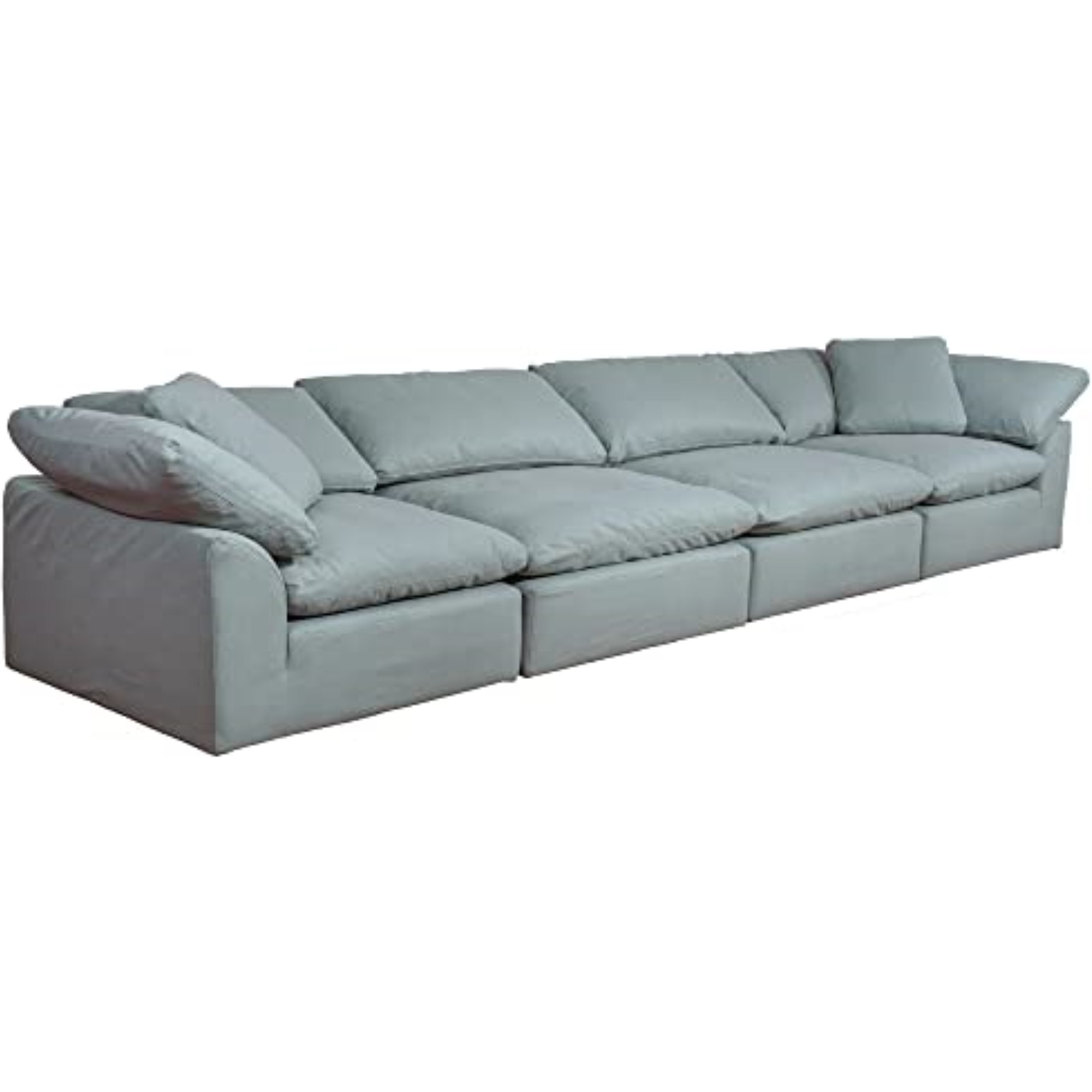 Sunset Trading Contemporary Puff Collection 4PC Slipcovered Modular Sectional Sofa, Performance Fabric Washable Water-Resistant Stain-Proof, 176" Deep-Seating Down-Filled Couch, Ocean Blue