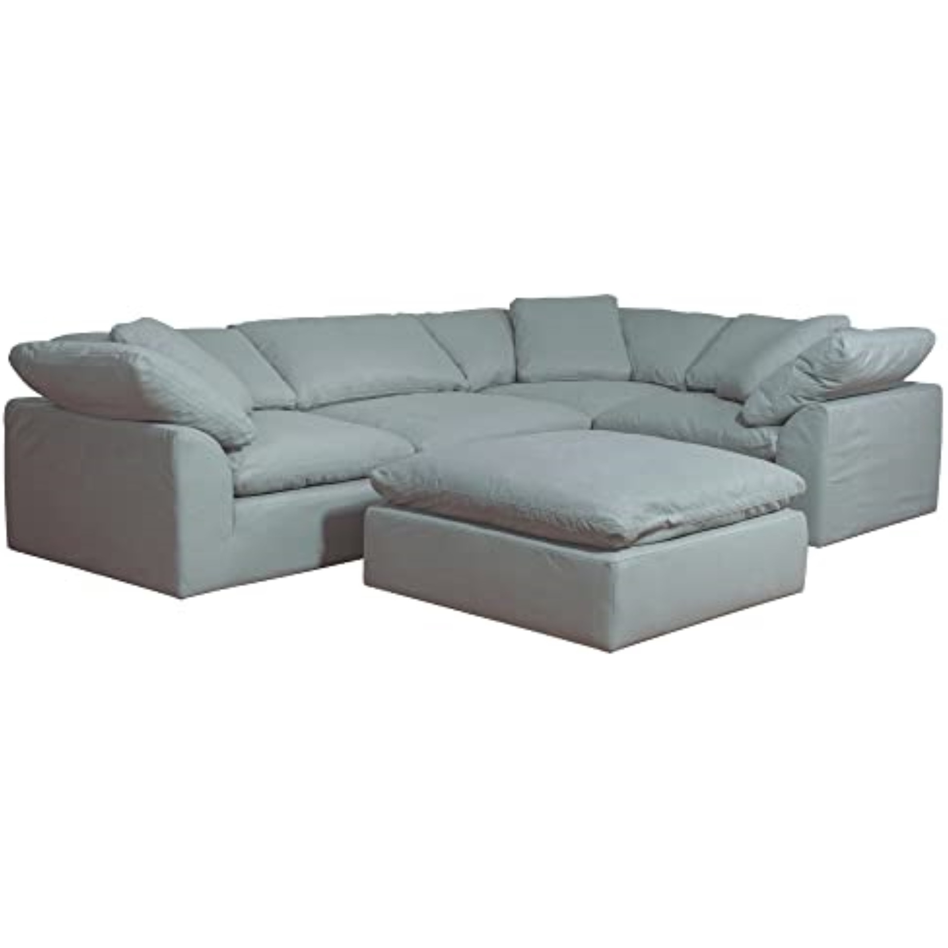 Sunset Trading Contemporary Puff Collection 5PC Slipcovered Modular L-Shaped Sectional Sofa with Ottoman, Performance Fabric Washable Water-Resistant Stain-Proof, 132" Deep-Seating Down-Filled Chaise Lounge Couch, Ocean Blue