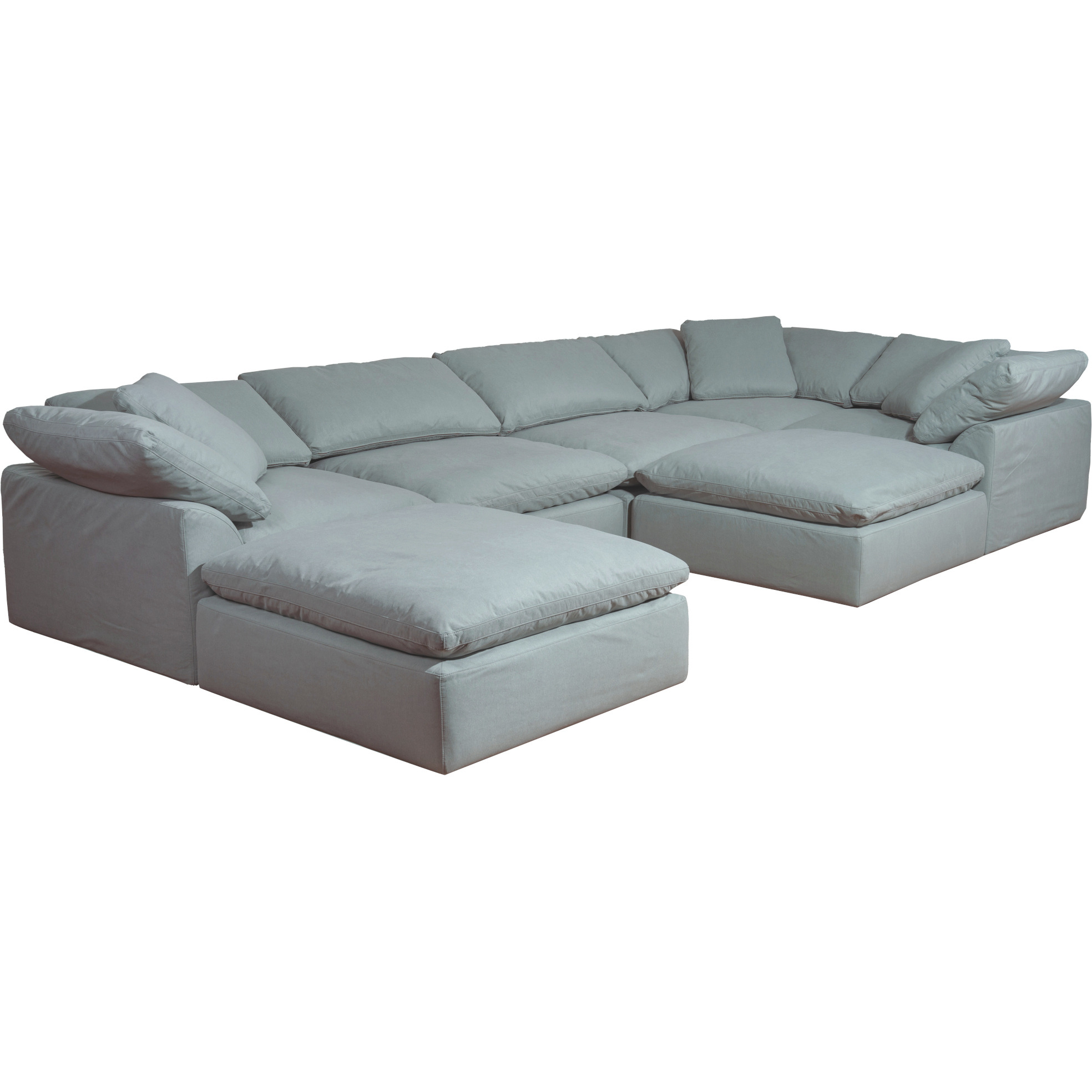 Sunset Trading Contemporary Puff Collection 7PC Slipcovered Modular U-Shaped Pit Sectional Sofa, Performance Fabric Washable Water-Resistant Stain-Proof, 176" Deep-Seating Down-Filled Lounge Couch, Ocean Blue