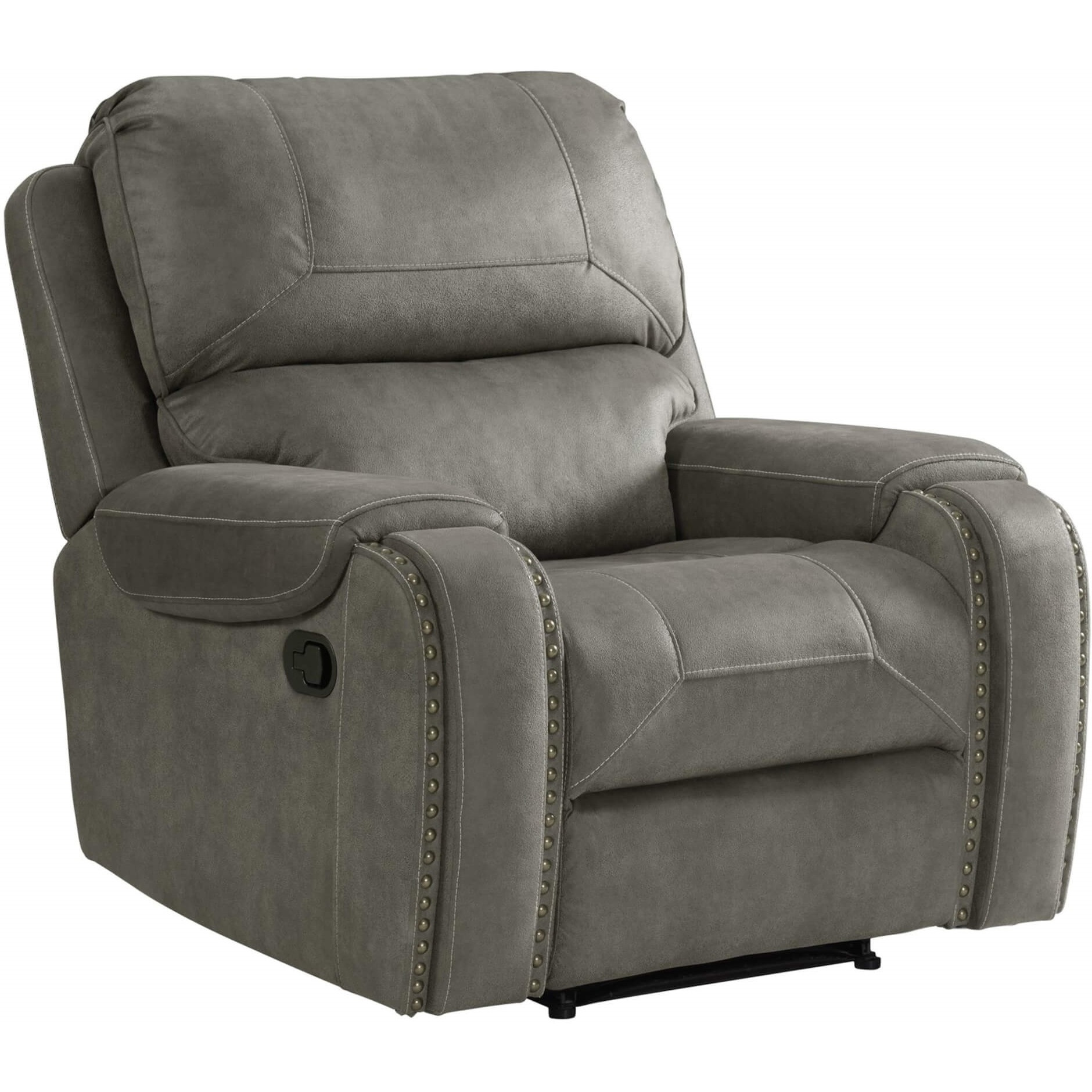 Sunset Trading Calvin 41" Wide Recliner | Reclining Chair | Nailheads | Easy to Clean Gray Fabric