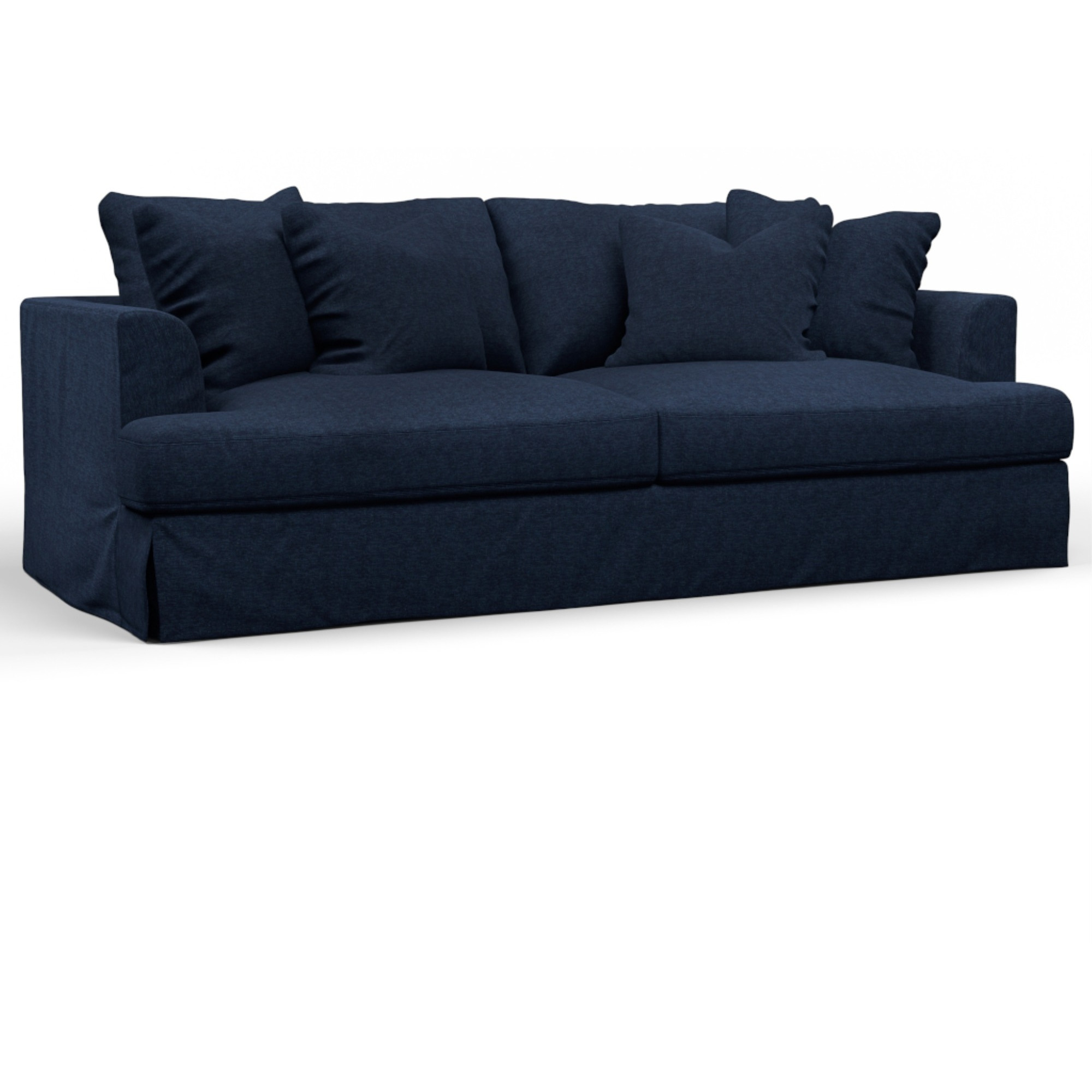 Sunset Trading Newport Slipcovered Recessed Fin Arm 94" Sofa | Stain Resistant Performance Fabric | 4 Throw Pillows | Navy Blue