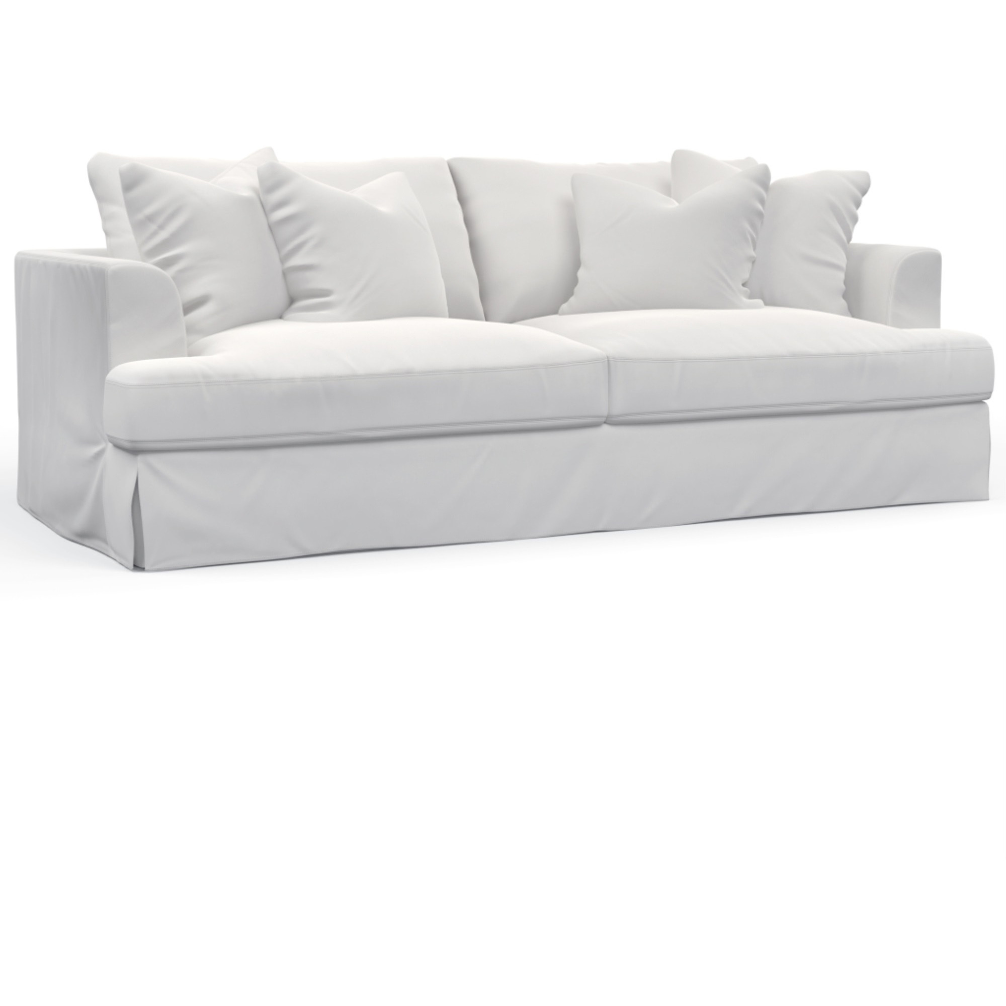 Sunset Trading Newport Slipcovered Recessed Fin Arm 94" Sofa | Stain Resistant Performance Fabric | 4 Throw Pillows | White
