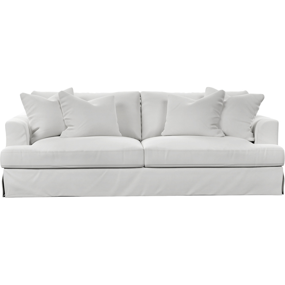 Sunset Trading Newport Slipcovered Recessed Fin Arm 94" Sofa | Stain Resistant Performance Fabric | 4 Throw Pillows | White