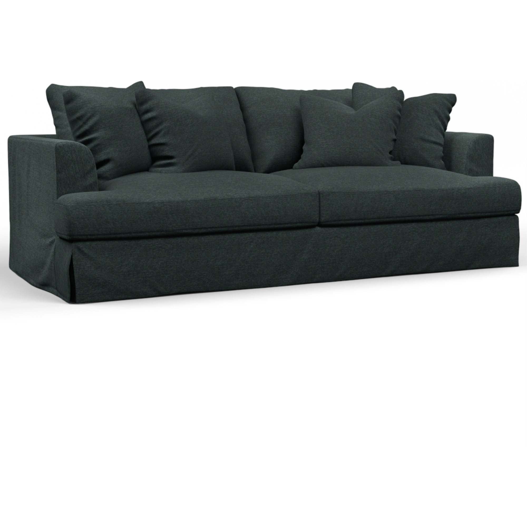 Sunset Trading Newport Slipcovered Recessed Fin Arm 94" Sofa | Stain Resistant Performance Fabric | 4 Throw Pillows | Dark Gray