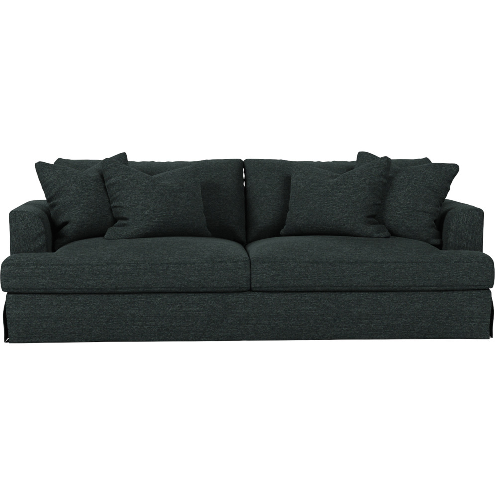 Sunset Trading Newport Slipcovered Recessed Fin Arm 94" Sofa | Stain Resistant Performance Fabric | 4 Throw Pillows | Dark Gray