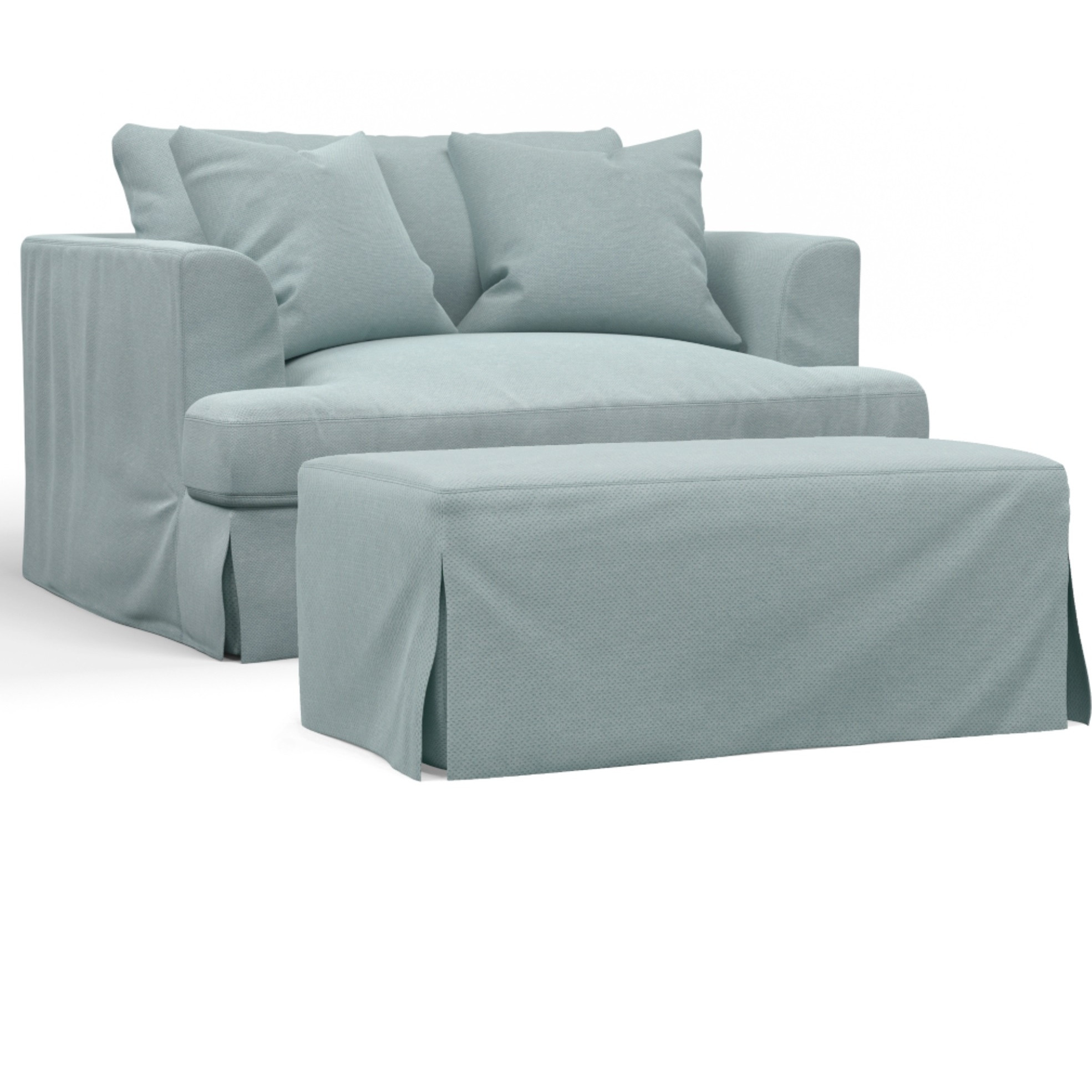 Sunset Trading Newport Slipcovered 52" Wide Chair and A Half with Ottoman | Stain Resistant Performance Fabric | 2 Throw Pillows | Ocean Blue