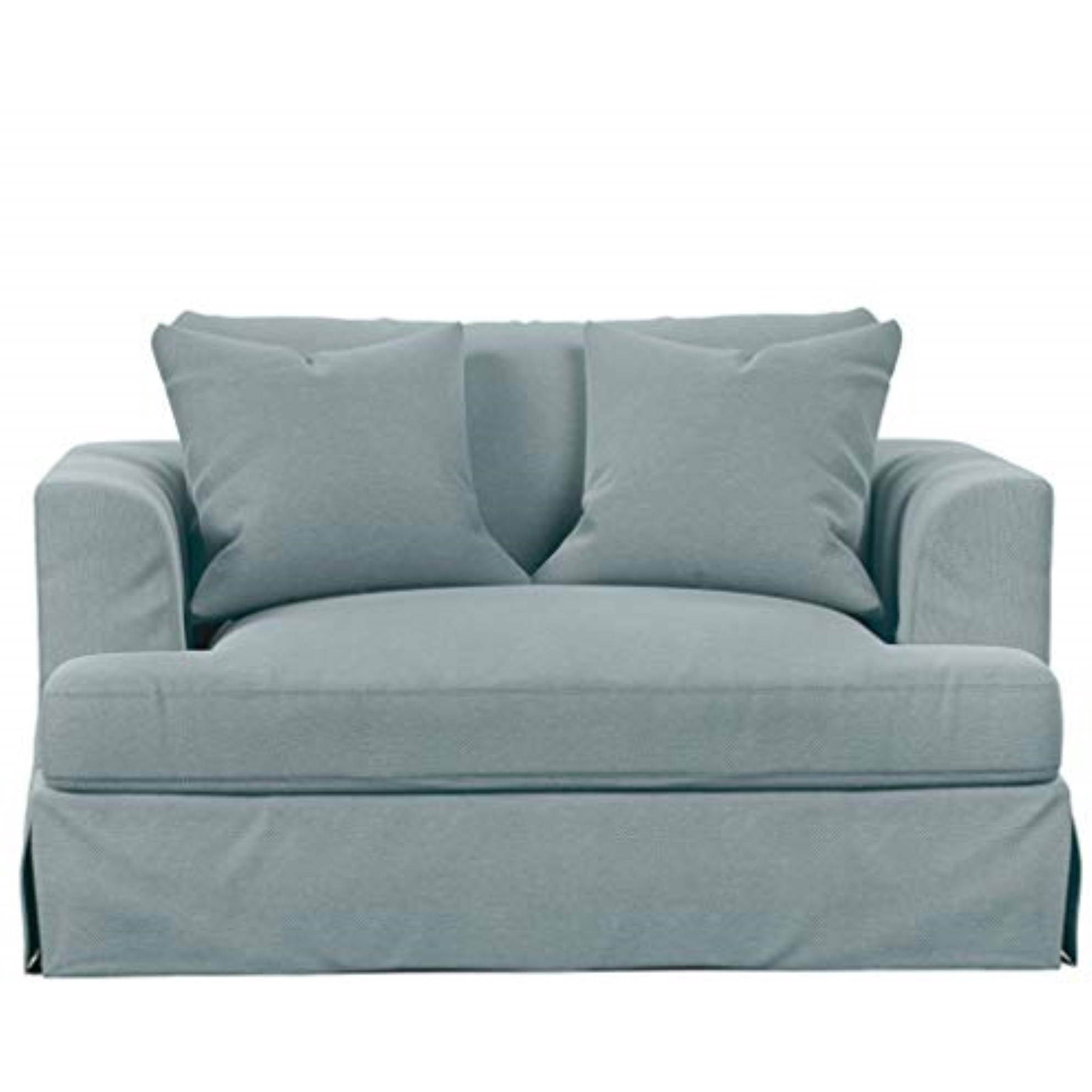 Sunset Trading Newport Slipcovered 52" Wide Chair and A Half with Ottoman | Stain Resistant Performance Fabric | 2 Throw Pillows | Ocean Blue