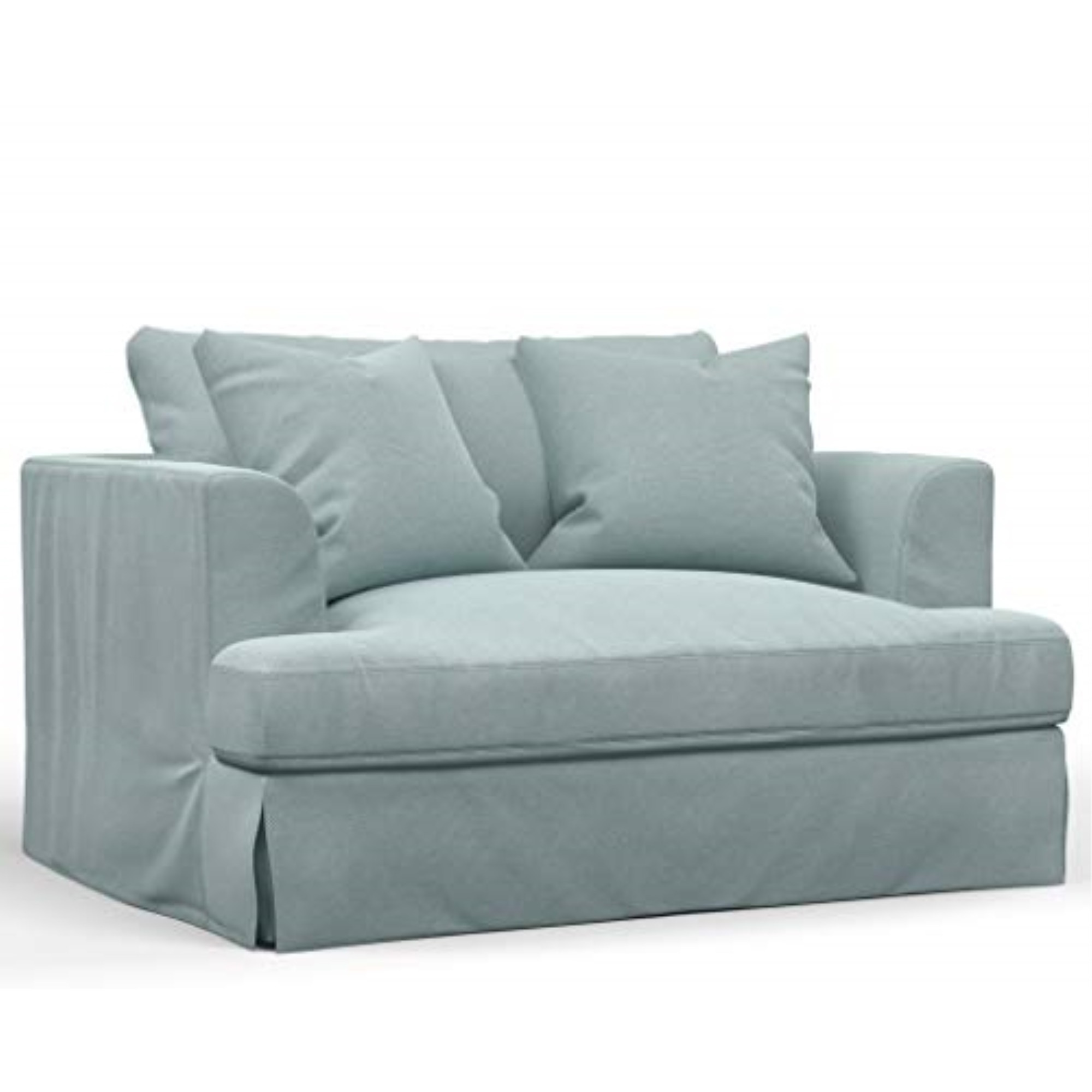 Sunset Trading Newport Slipcovered 52" Wide Chair and A Half with Ottoman | Stain Resistant Performance Fabric | 2 Throw Pillows | Ocean Blue