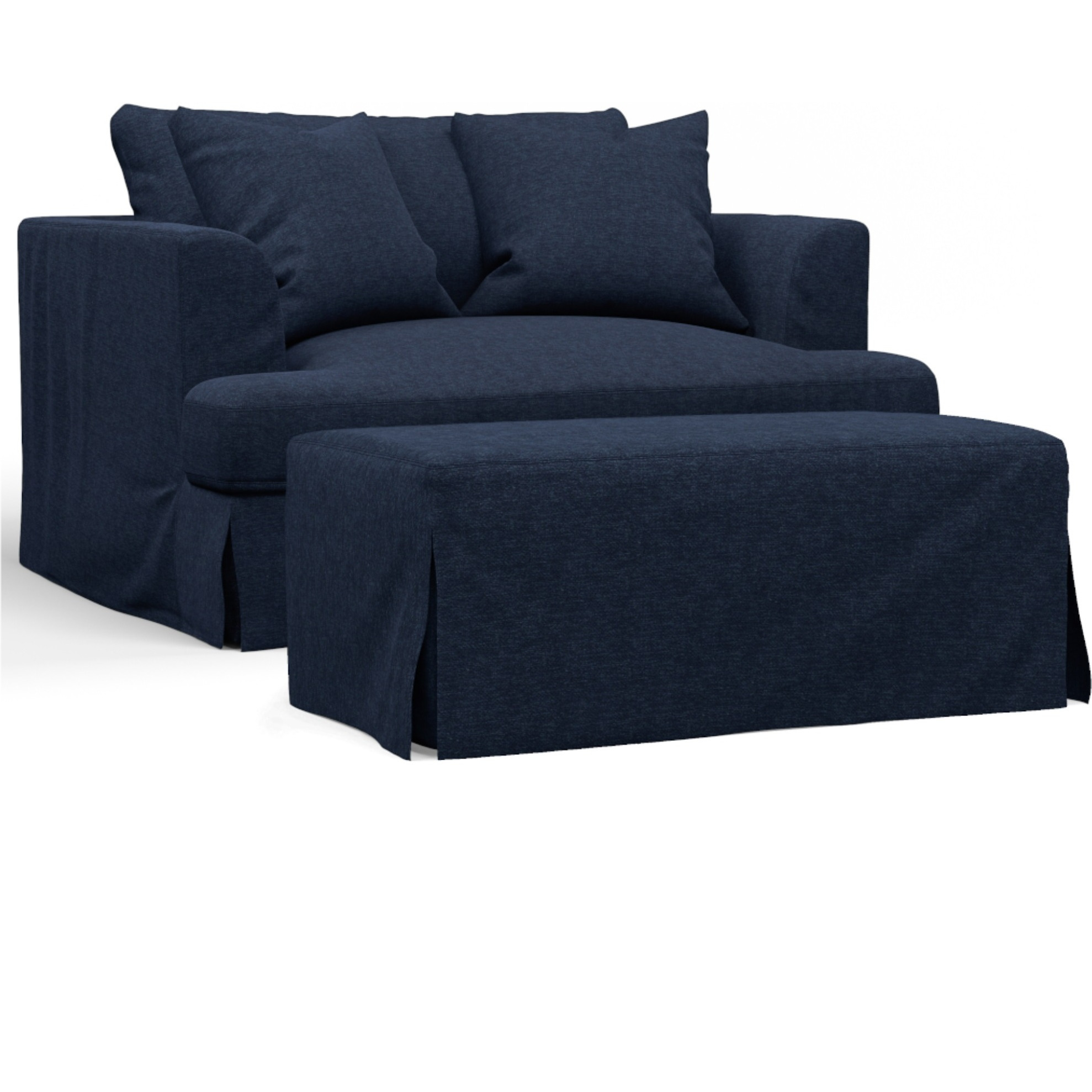 Sunset Trading Newport Slipcovered 52" Wide Chair and A Half with Ottoman | Stain Resistant Performance Fabric | 2 Throw Pillows | Navy Blue