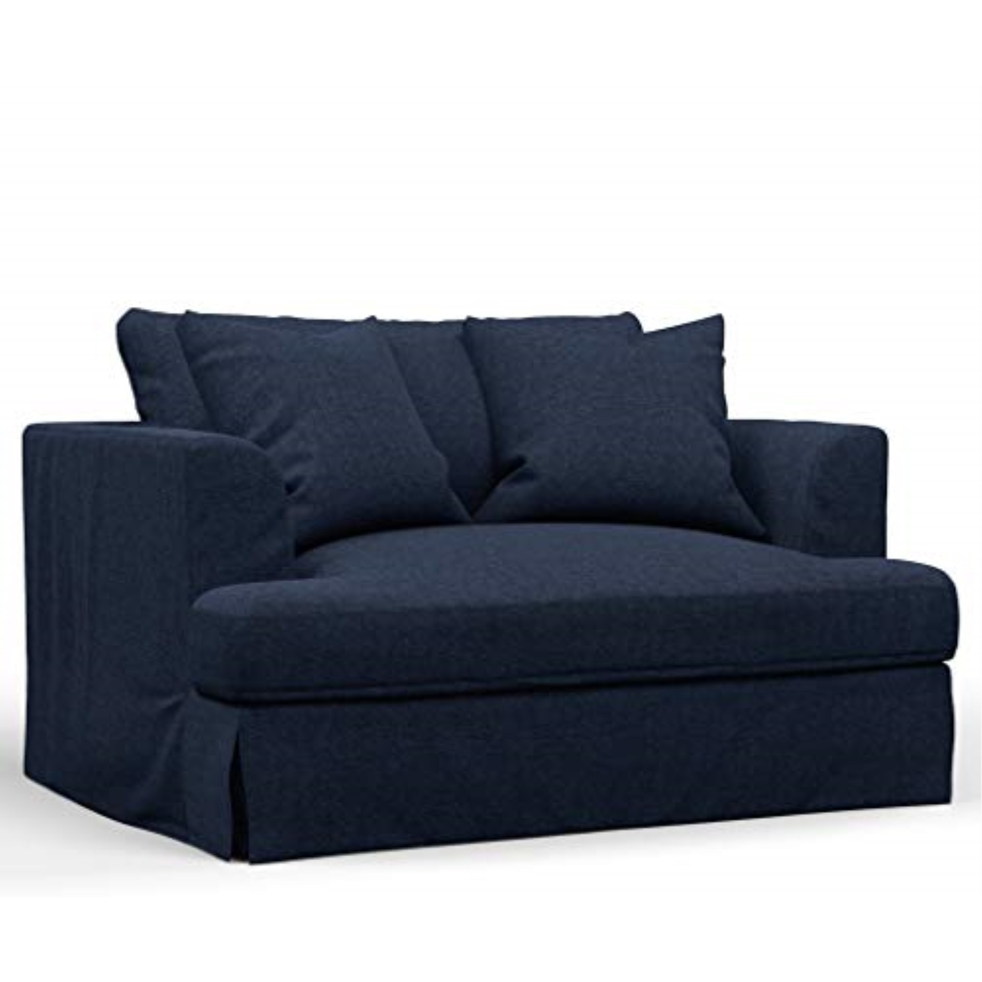 Sunset Trading Newport Slipcovered 52" Wide Chair and A Half with Ottoman | Stain Resistant Performance Fabric | 2 Throw Pillows | Navy Blue