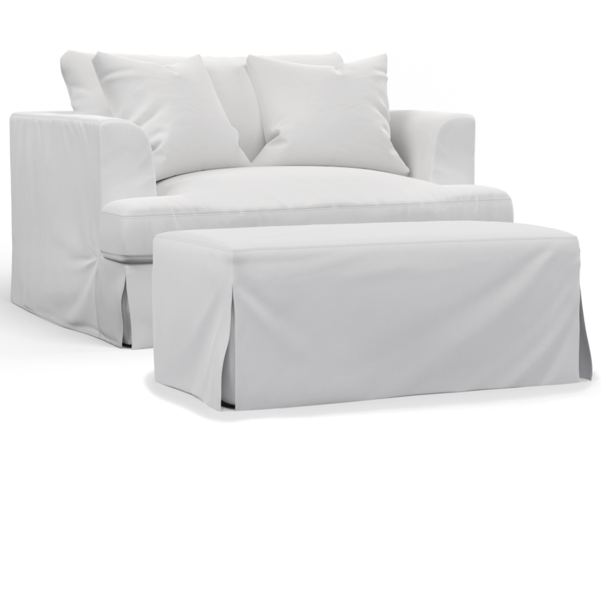 Sunset Trading Newport Slipcovered 52" Wide Chair and A Half with Ottoman | Stain Resistant Performance Fabric | 2 Throw Pillows | White