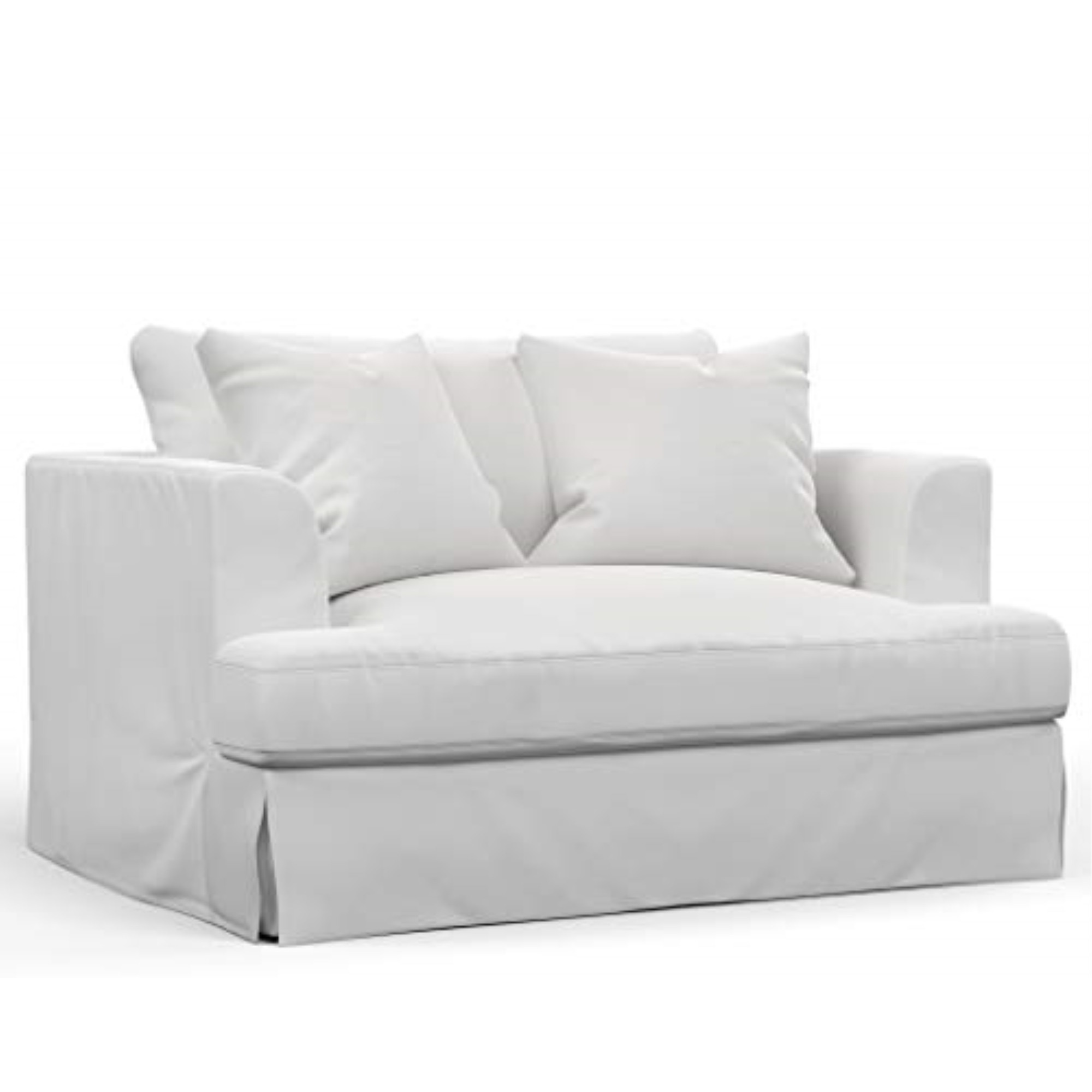 Sunset Trading Newport Slipcovered 52" Wide Chair and A Half with Ottoman | Stain Resistant Performance Fabric | 2 Throw Pillows | White