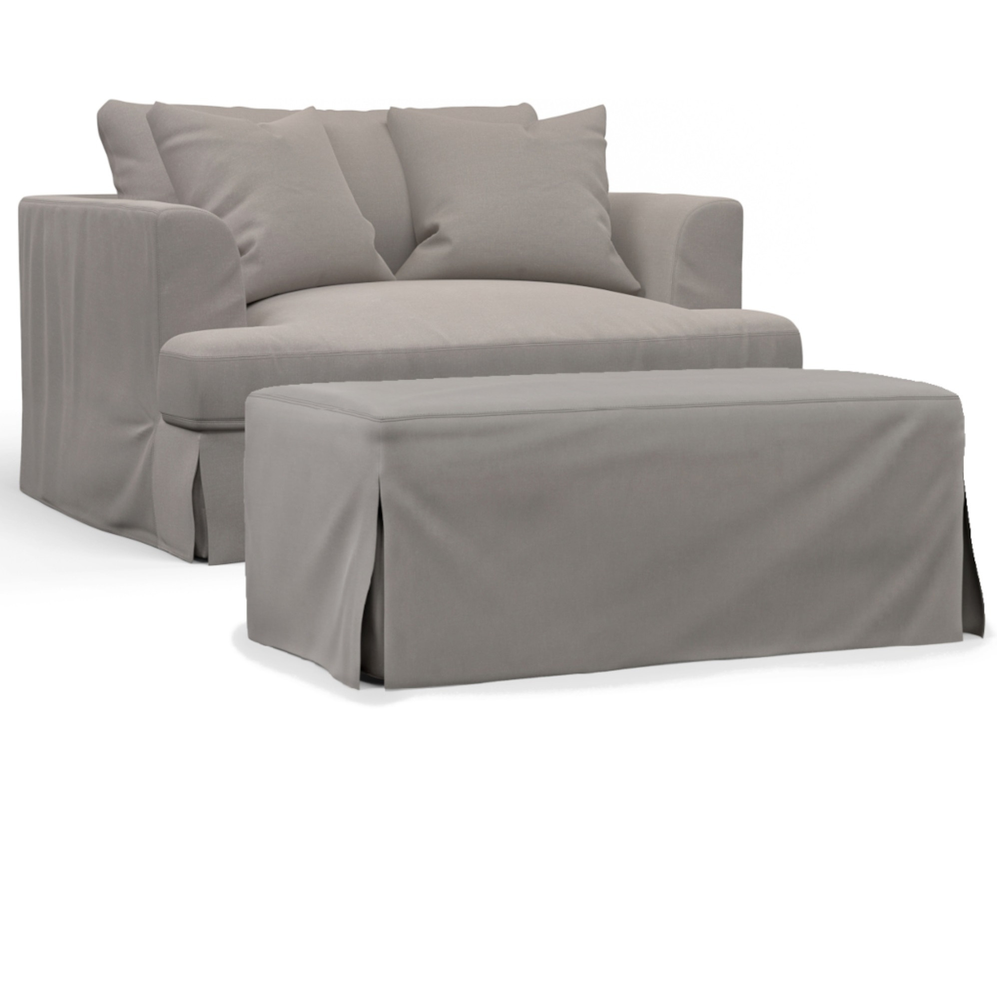 Sunset Trading Newport Slipcovered 52" Wide Chair and A Half with Ottoman | Stain Resistant Performance Fabric | 2 Throw Pillows | Gray