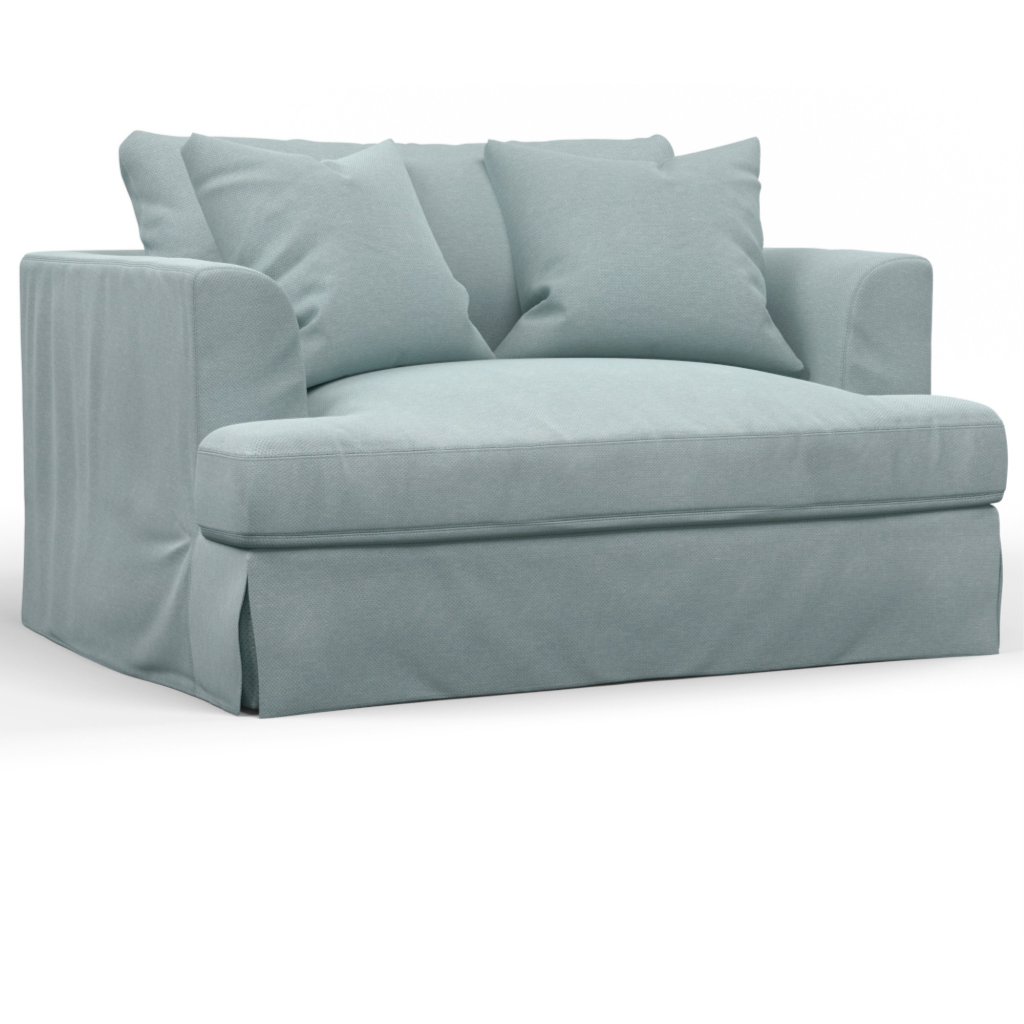 Sunset Trading Newport Slipcovered 52" Wide Chair and A Half | Stain Resistant Performance Fabric | 2 Throw Pillows | Ocean Blue