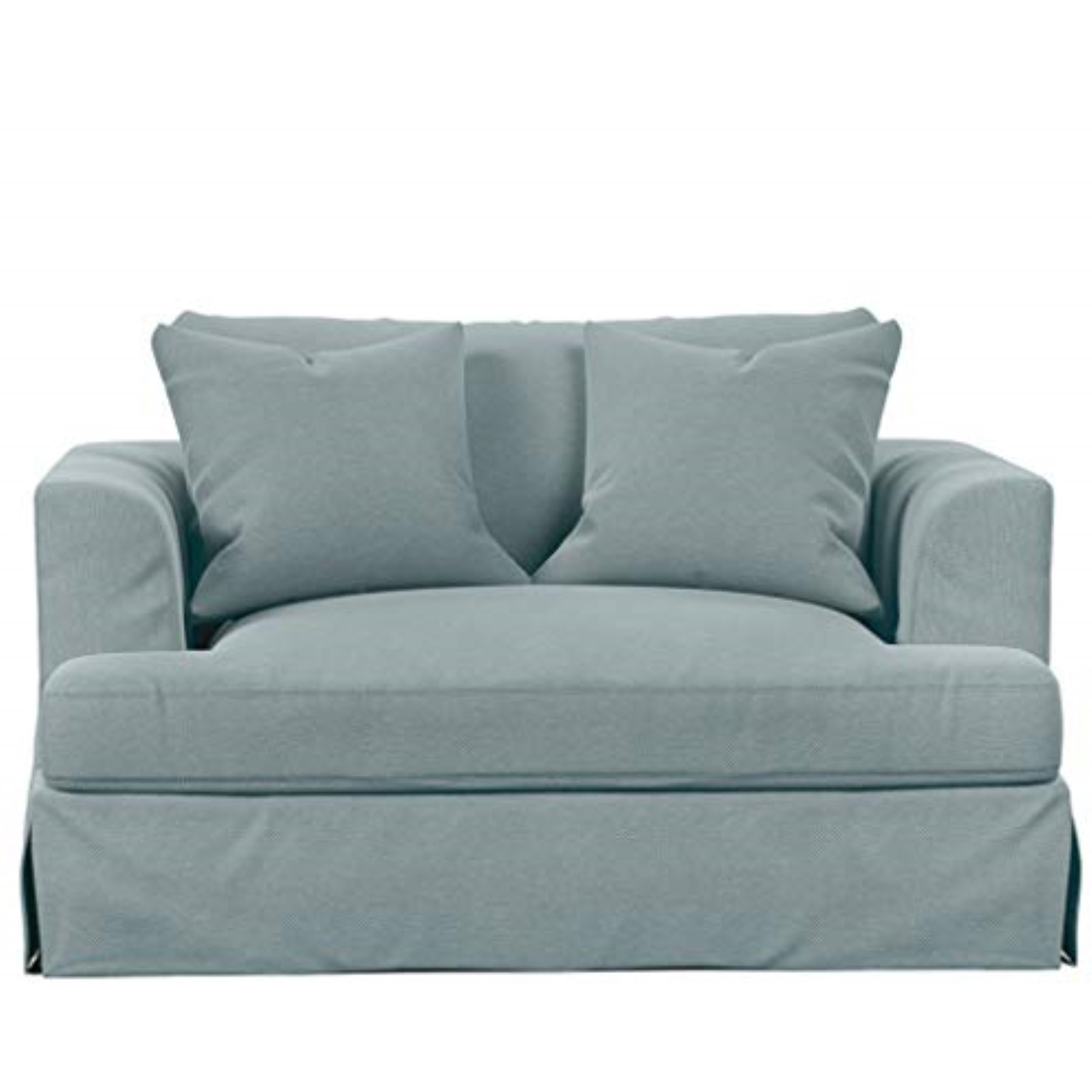 Sunset Trading Newport Slipcovered 52" Wide Chair and A Half | Stain Resistant Performance Fabric | 2 Throw Pillows | Ocean Blue