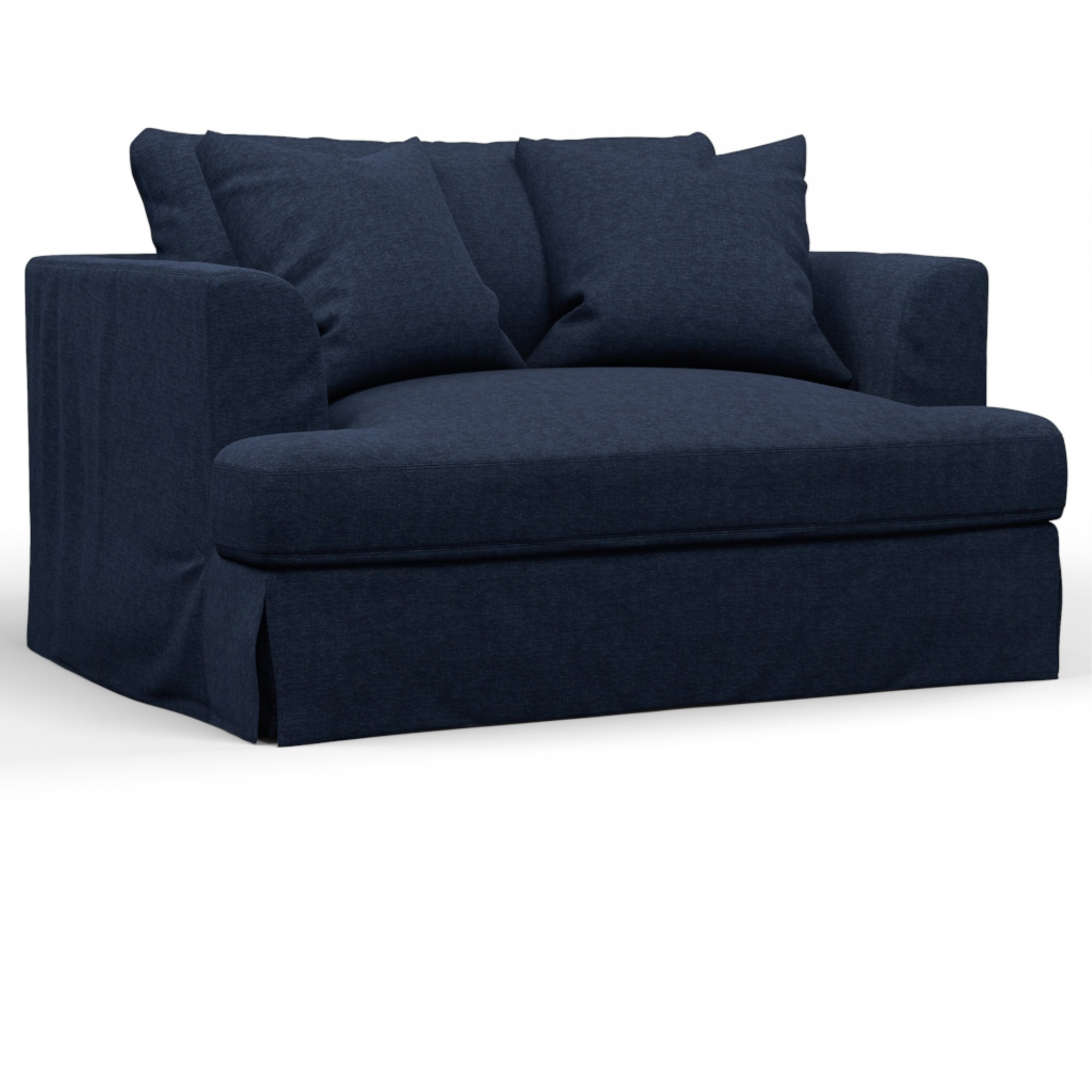 Sunset Trading Newport Slipcovered 52" Wide Chair and A Half | Stain Resistant Performance Fabric | 2 Throw Pillows | Navy Blue