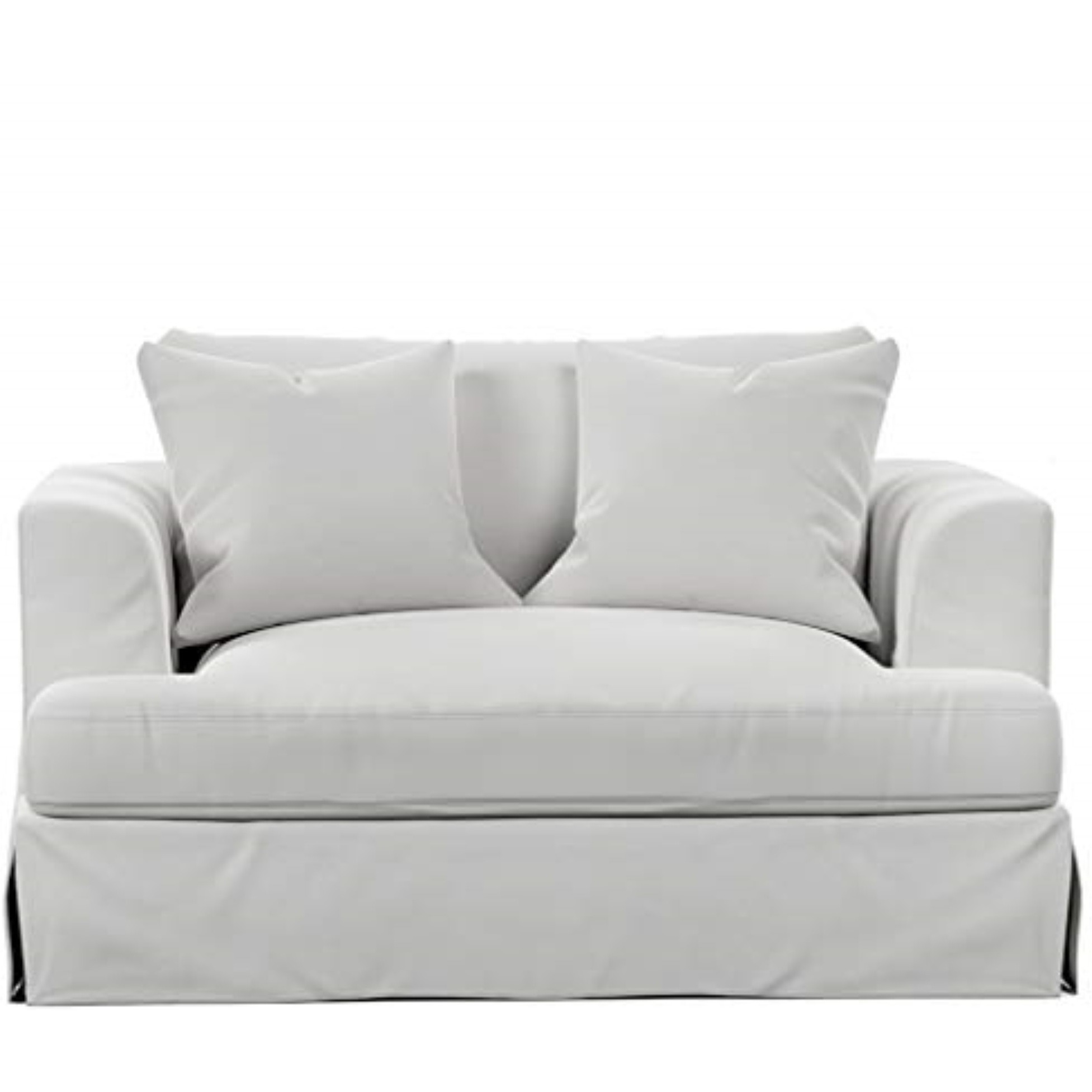 Sunset Trading Newport Slipcovered 52" Wide Chair and A Half | Stain Resistant Performance Fabric | 2 Throw Pillows | White