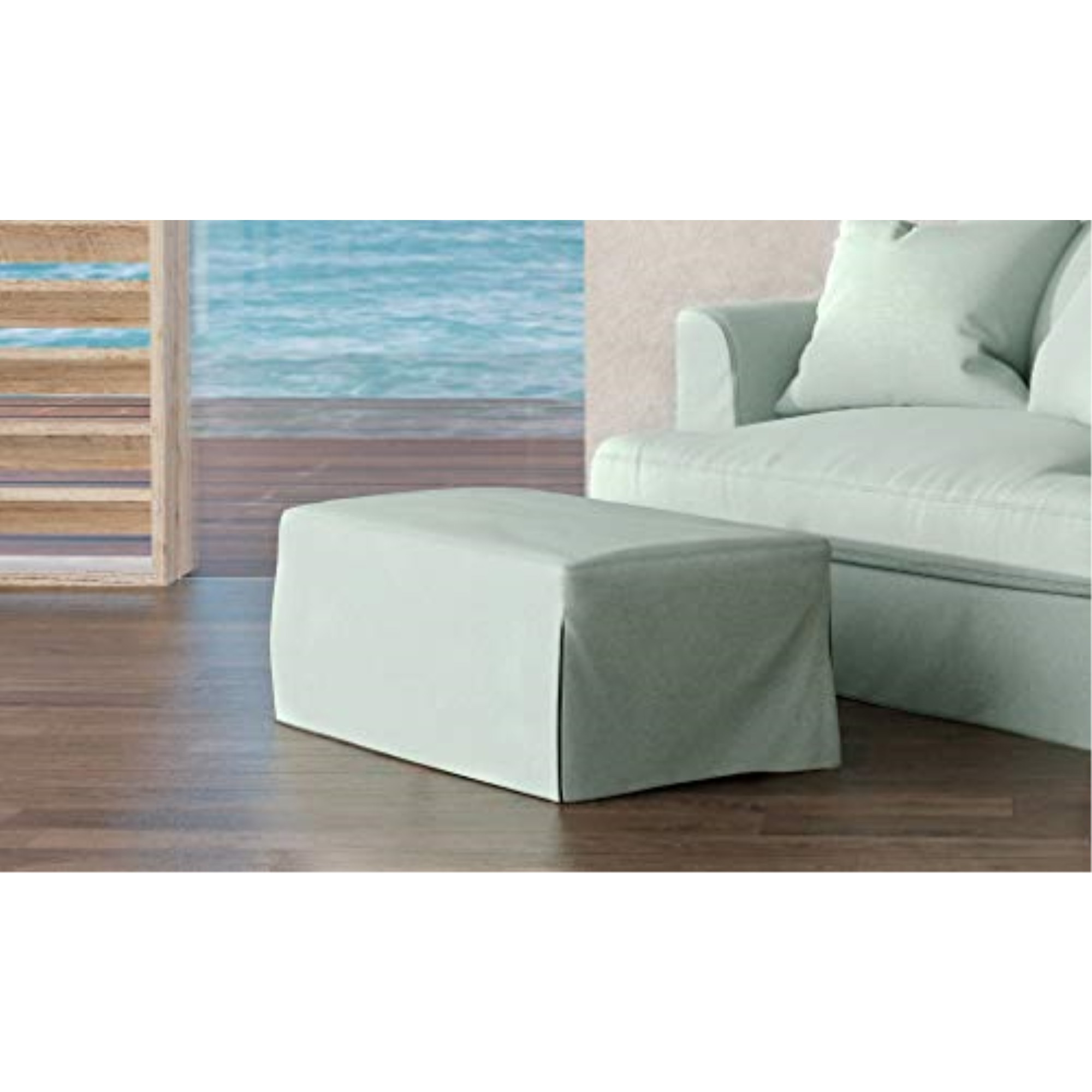 Sunset Trading Newport Slipcovered 44" Wide Ottoman | Stain Resistant Performance Fabric | Ocean Blue