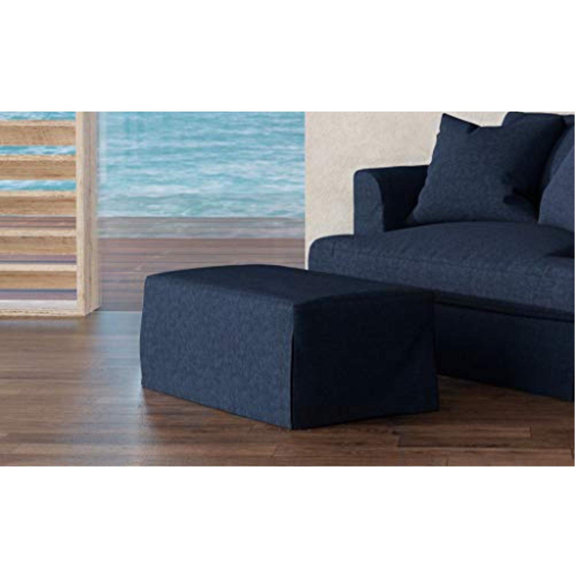 Sunset Trading Newport Slipcovered 44" Wide Ottoman | Stain Resistant Performance Fabric | Navy Blue
