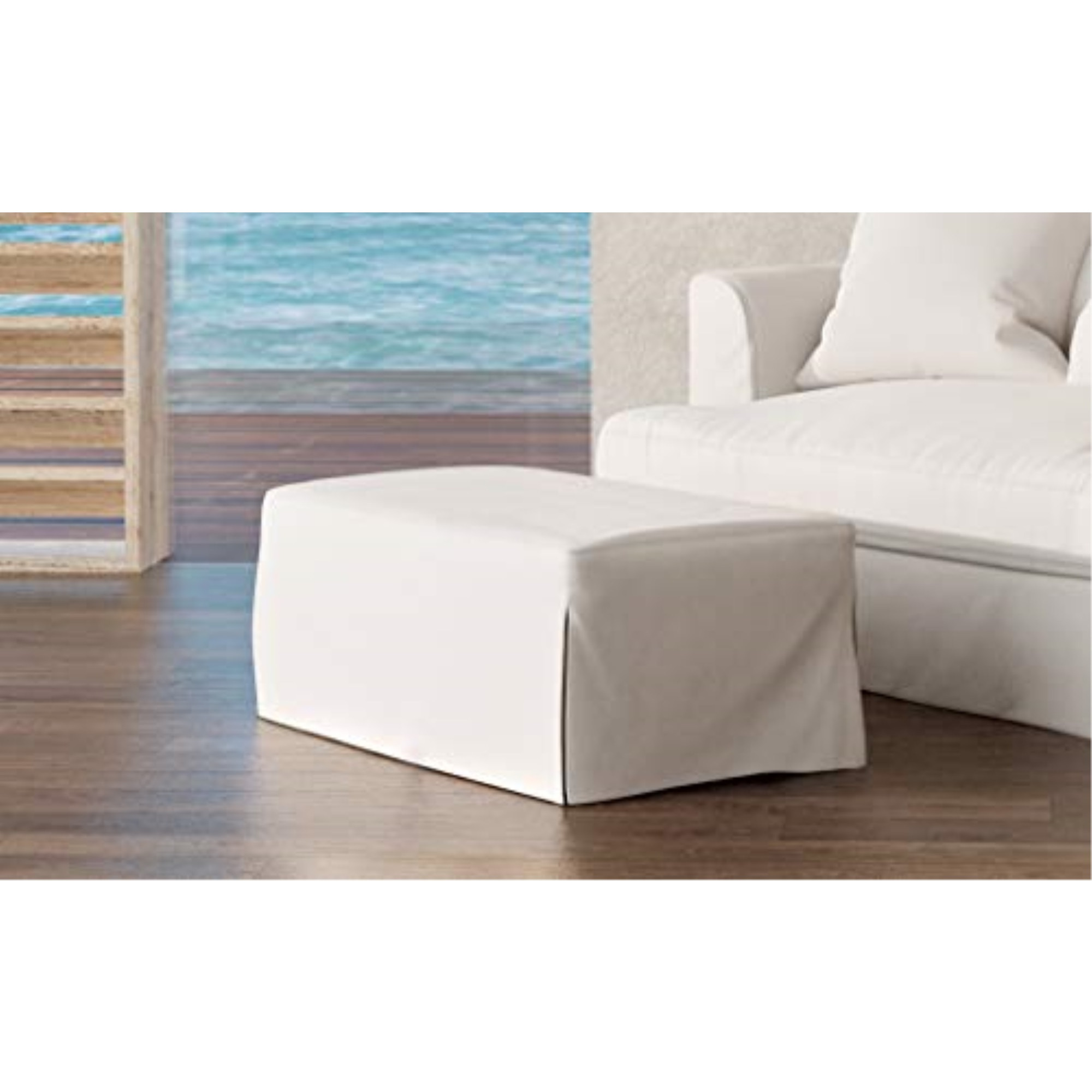 Sunset Trading Newport Slipcovered 44" Wide Ottoman | Stain Resistant Performance Fabric | White