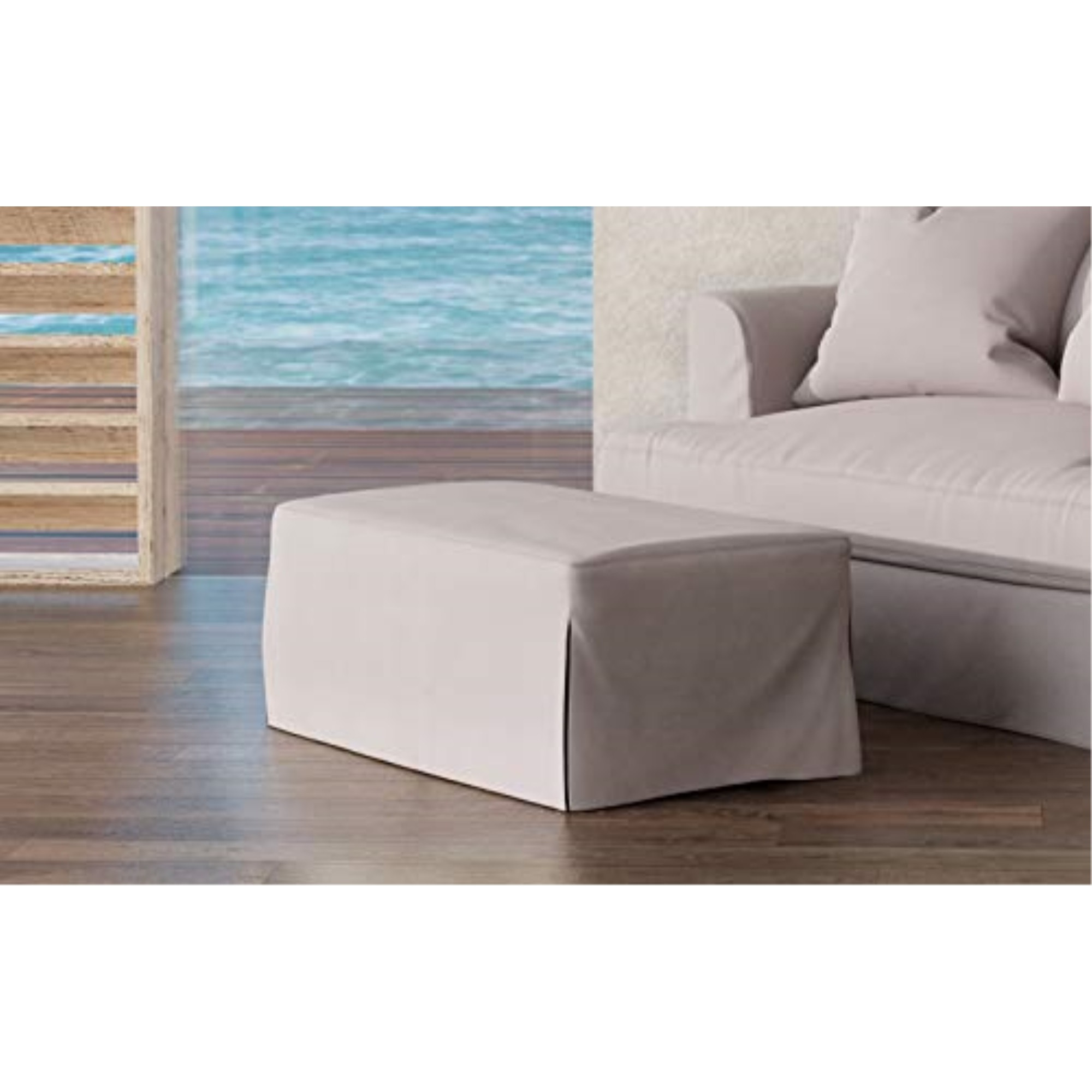 Sunset Trading Newport Slipcovered 44" Wide Ottoman | Stain Resistant Performance Fabric | Gray
