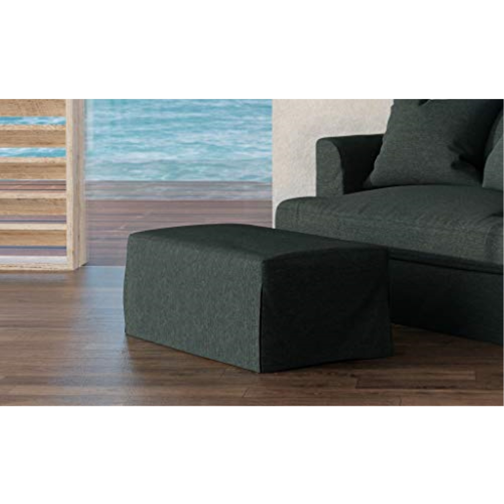 Sunset Trading Newport Slipcovered 44" Wide Ottoman | Stain Resistant Performance Fabric | Dark Gray