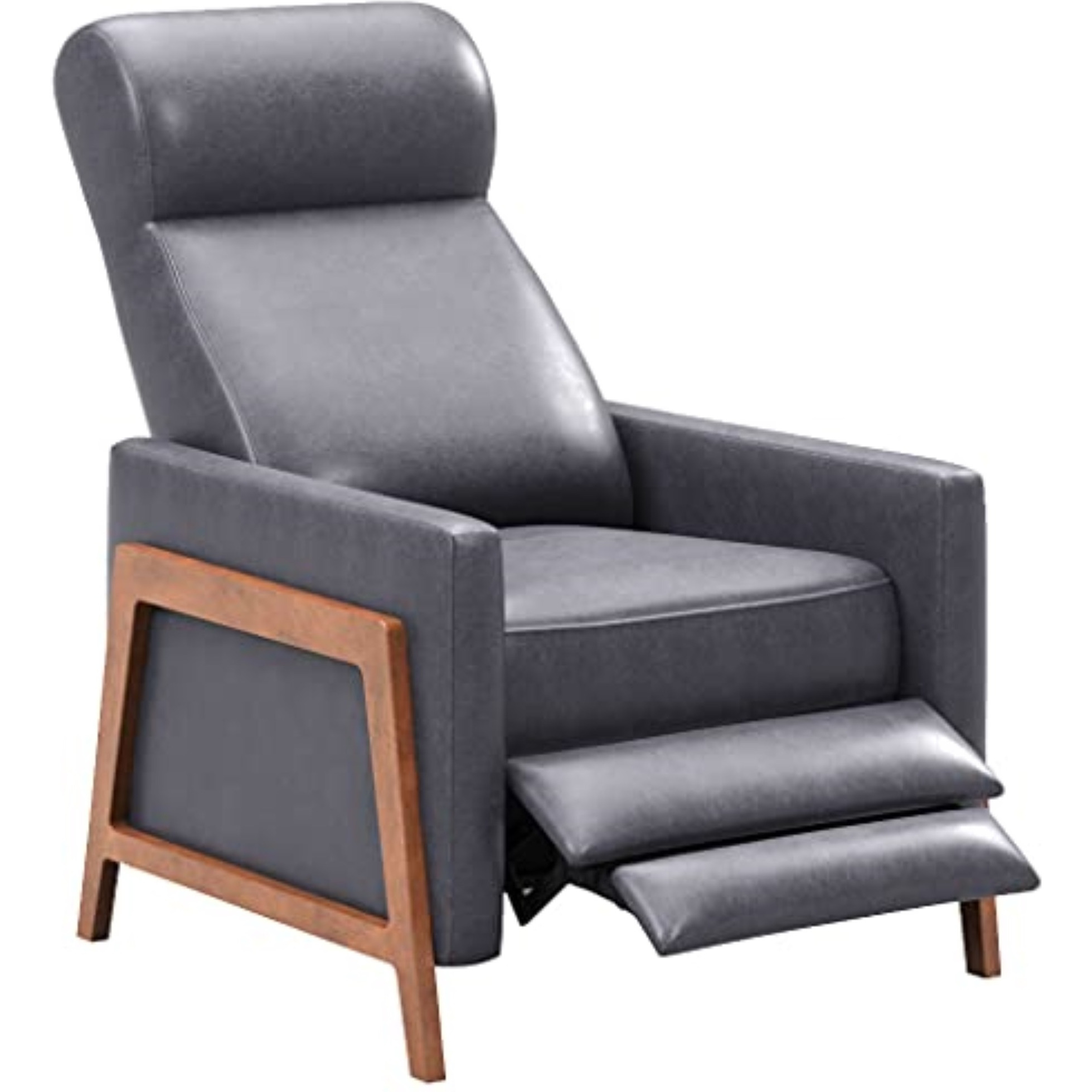Sunset Trading Edge Pushback Leather Recliner | Manual Reclining Chair | Thin Track Arms | Gray