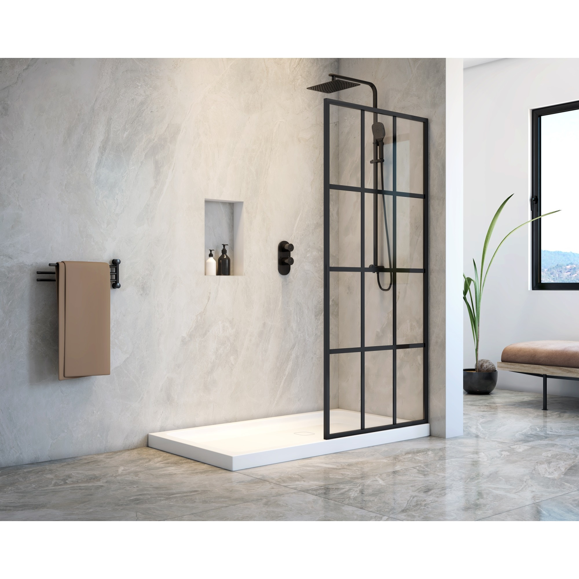 Taylor 34" Walk in Shower Black Matt with 30 x 60 Acrylic Base