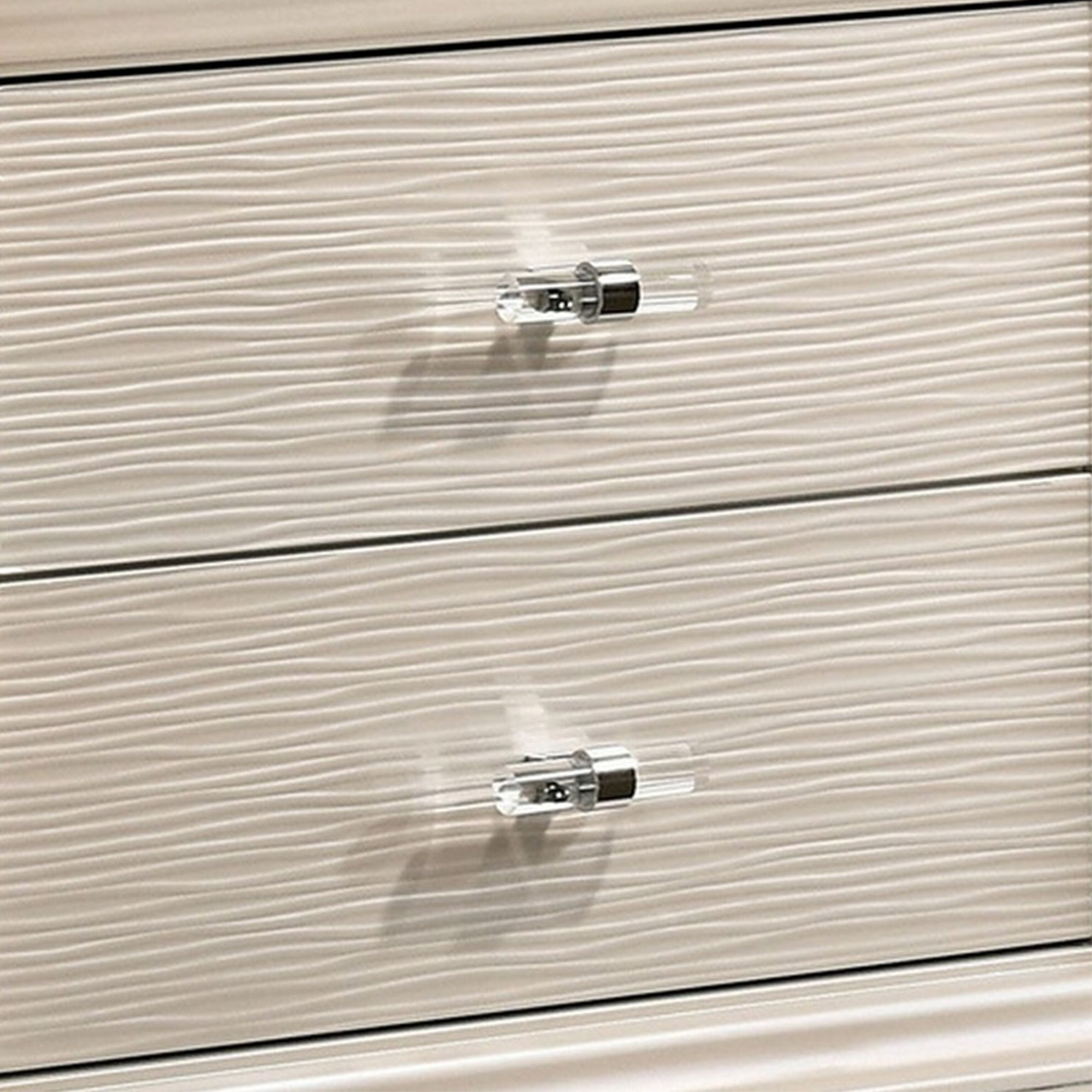 Nightstand with Textured 2 Drawers and Acrylic Legs, Pearl White