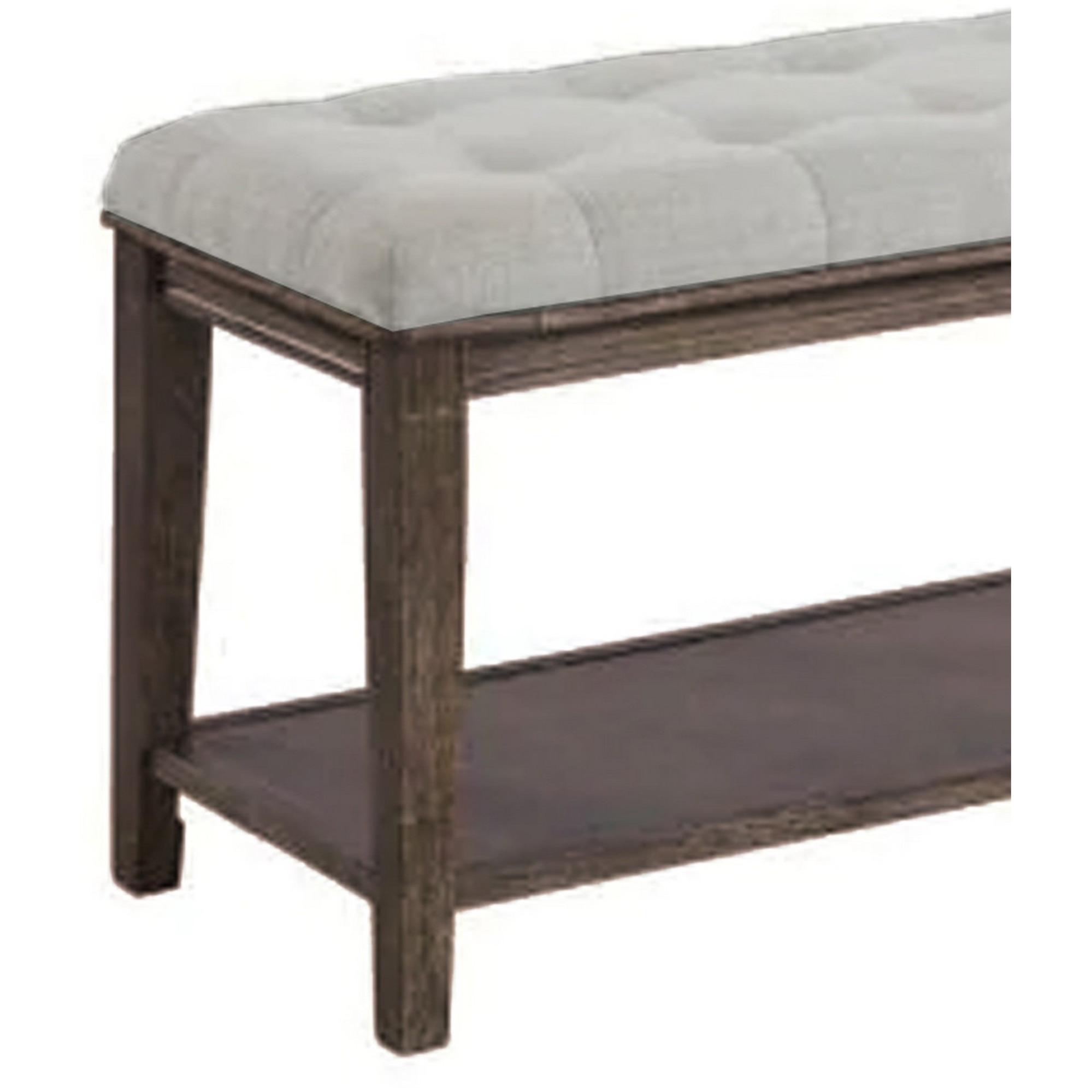 Bench with Button Tufted Seat and Open Shelf, Beige