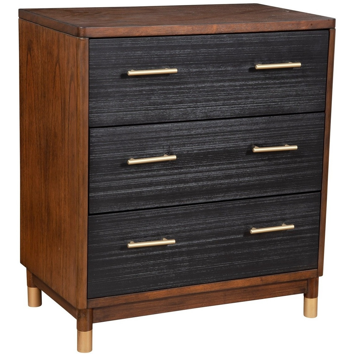 Chest with 3 Drawers and Round Legs, Brown and Black
