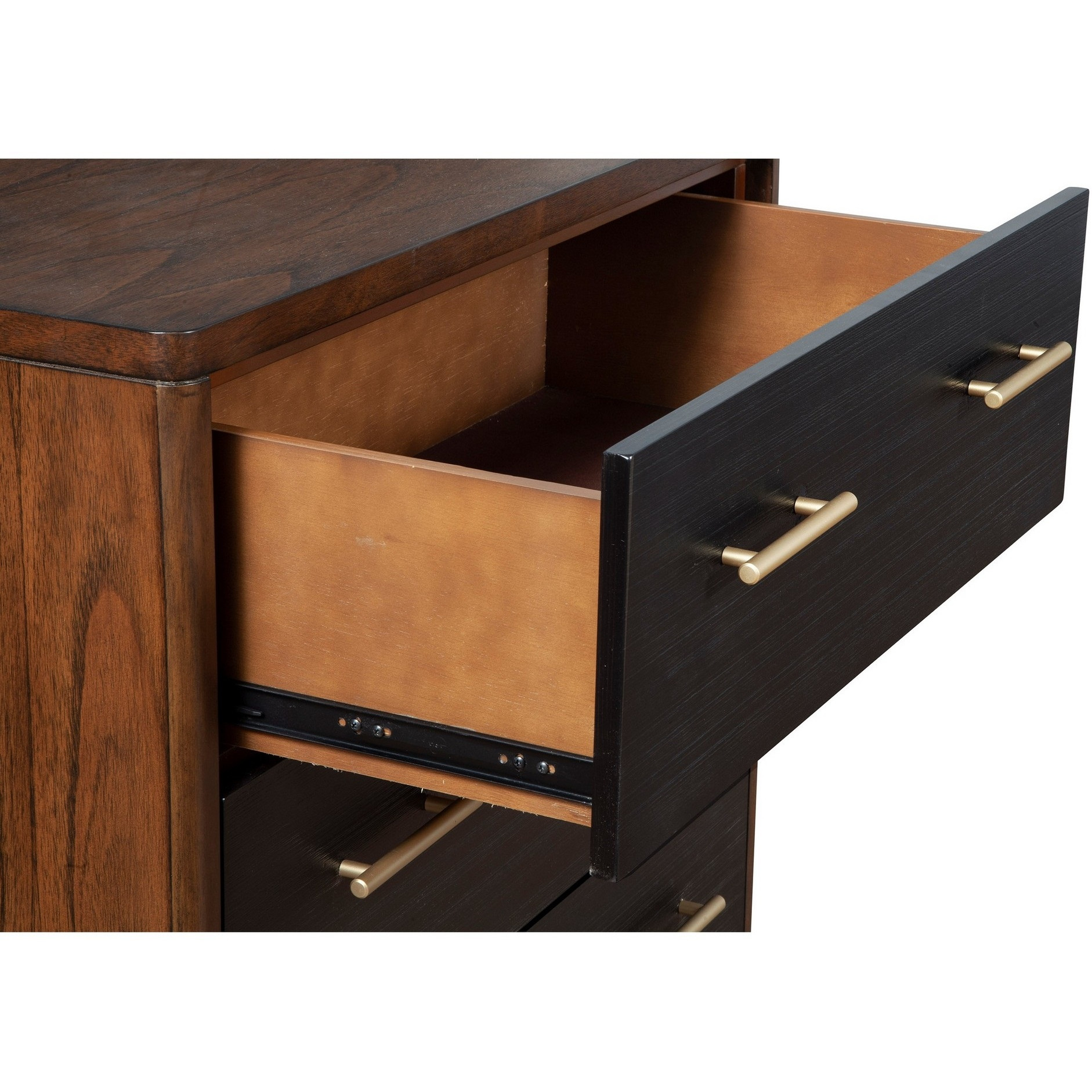 Chest with 3 Drawers and Round Legs, Brown and Black