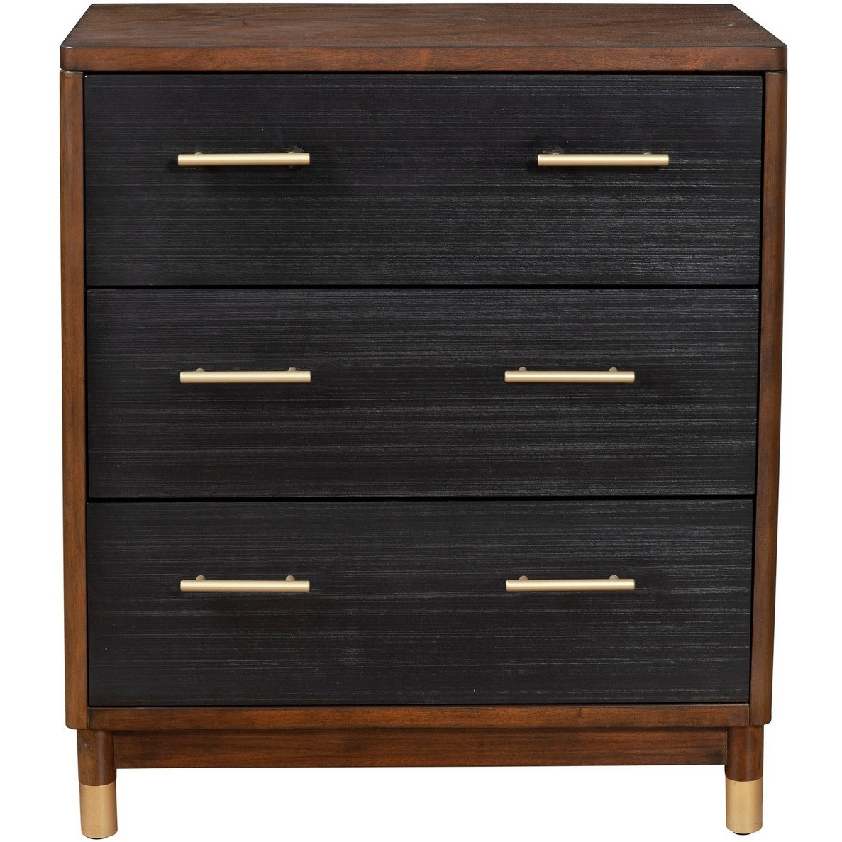 Chest with 3 Drawers and Round Legs, Brown and Black