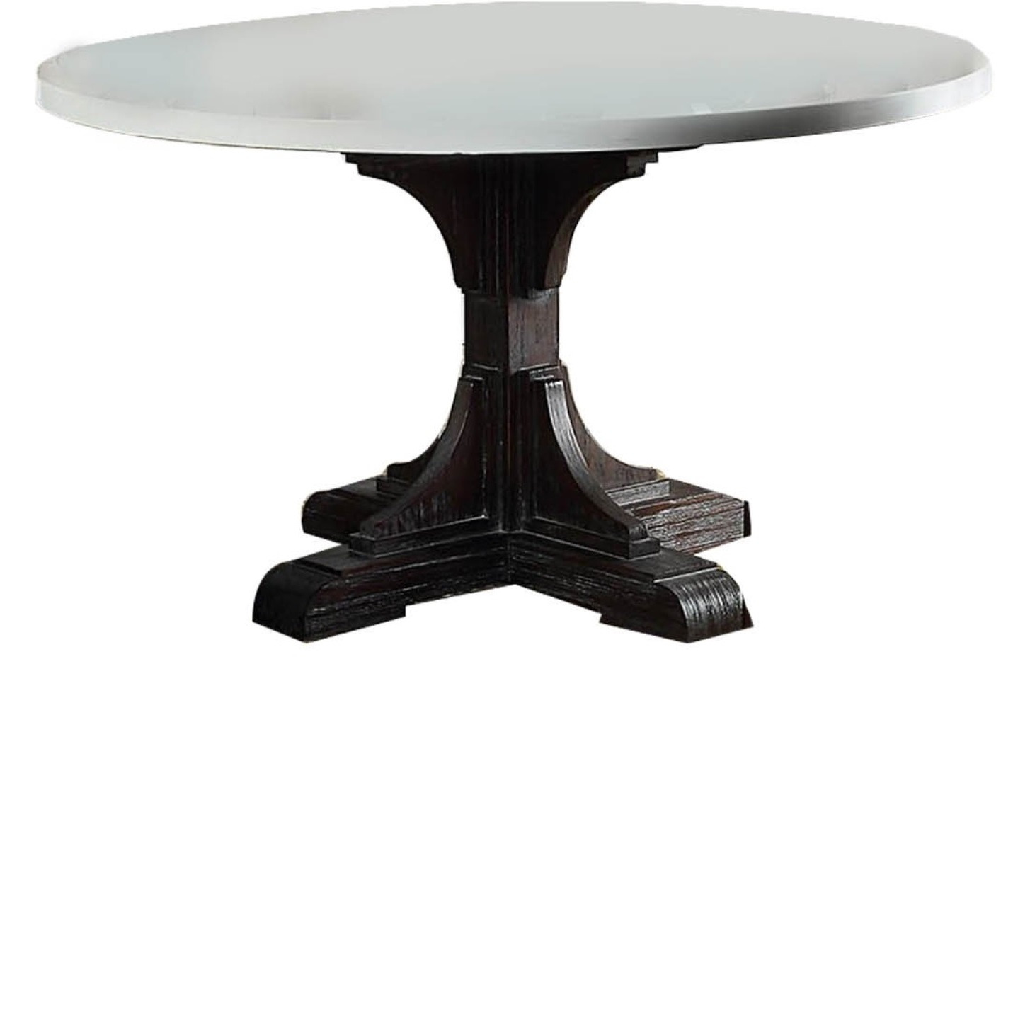 Dining Table with Marble Top and Pedestal Base, White and Brown