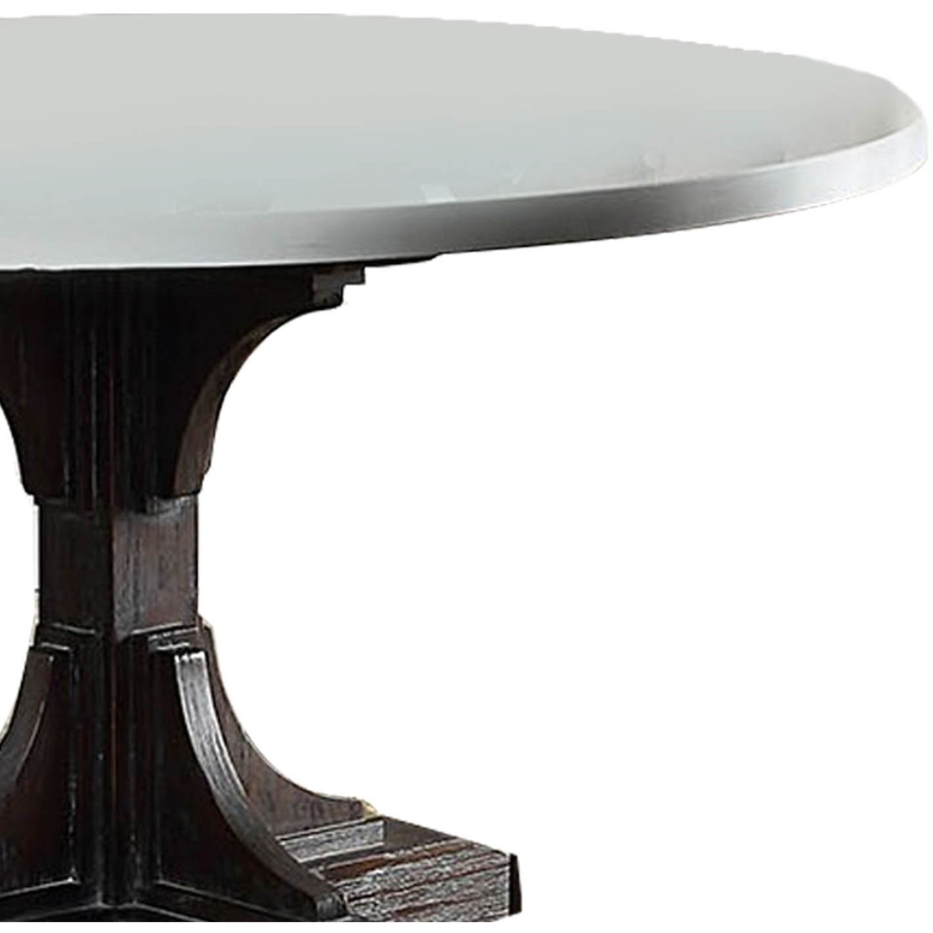 Dining Table with Marble Top and Pedestal Base, White and Brown