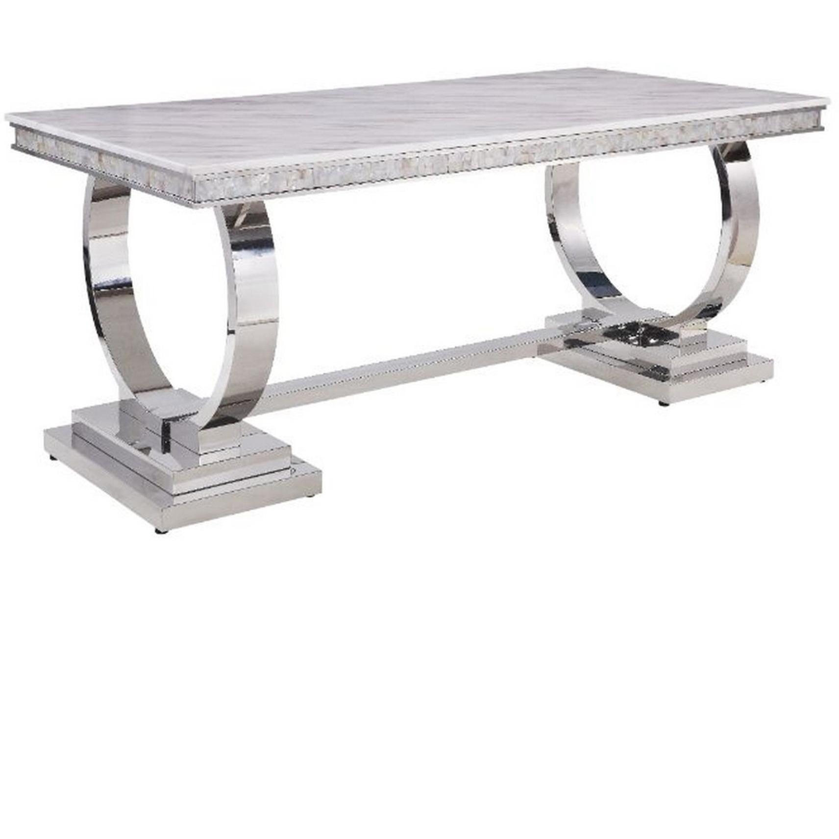 Dining Table with Circular Metal Accent Base, Silver