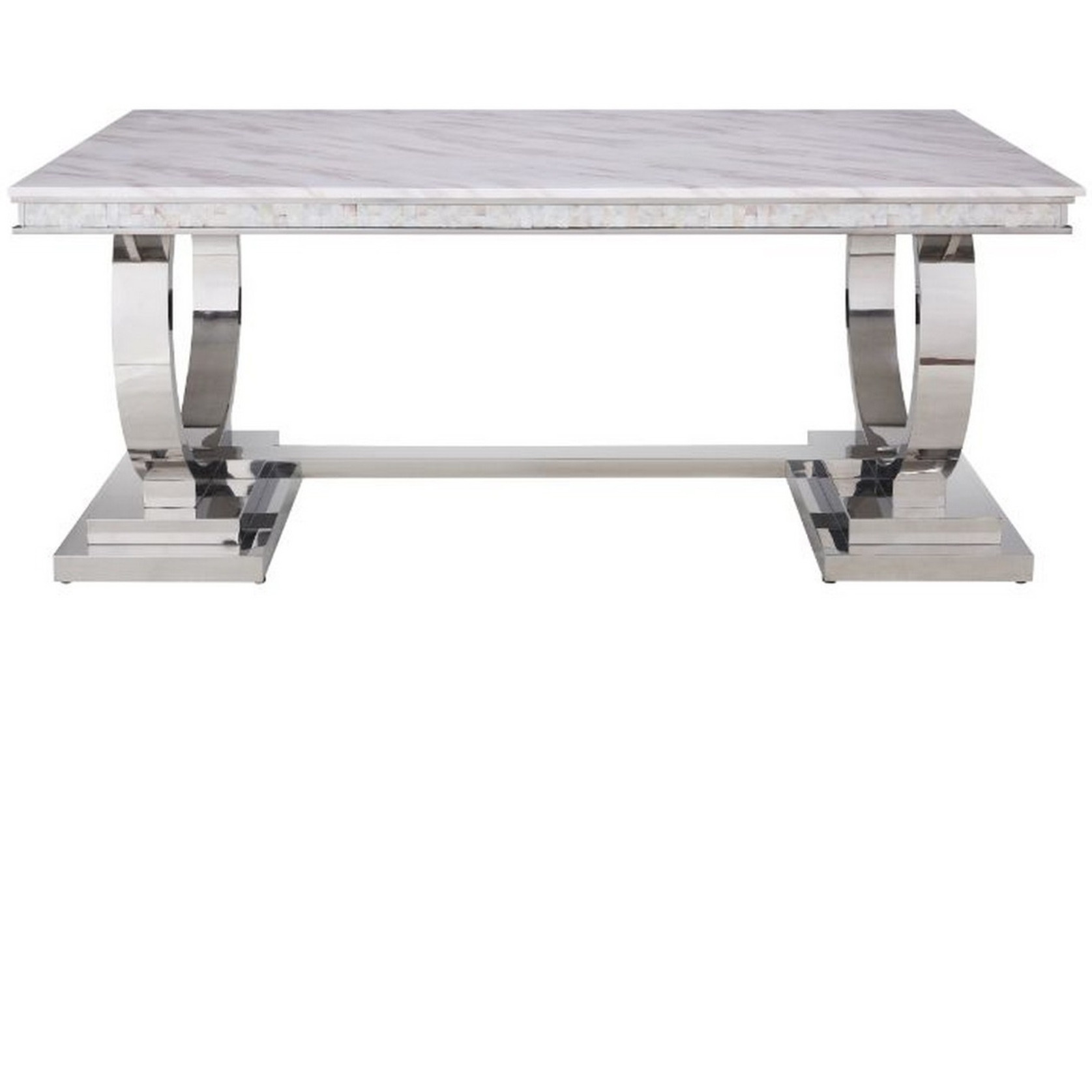 Dining Table with Circular Metal Accent Base, Silver