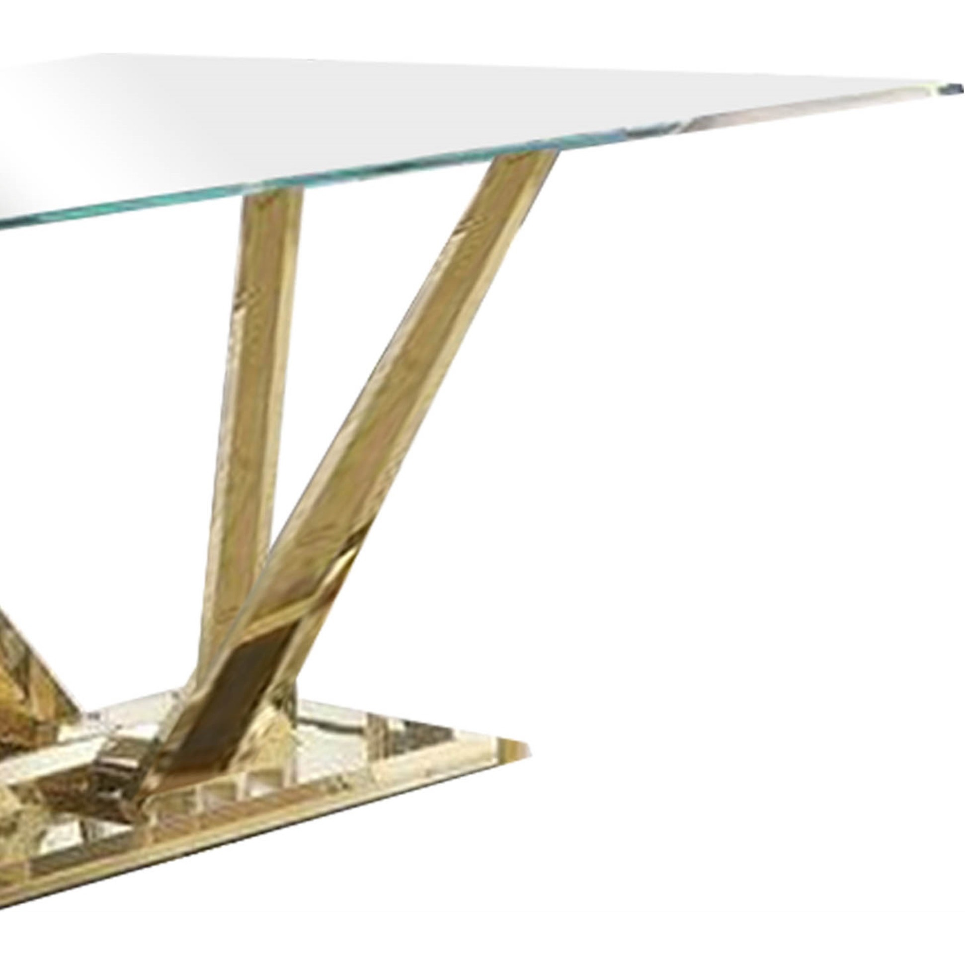Dining Table and Glass Top and Steel Pedestal Base, Gold